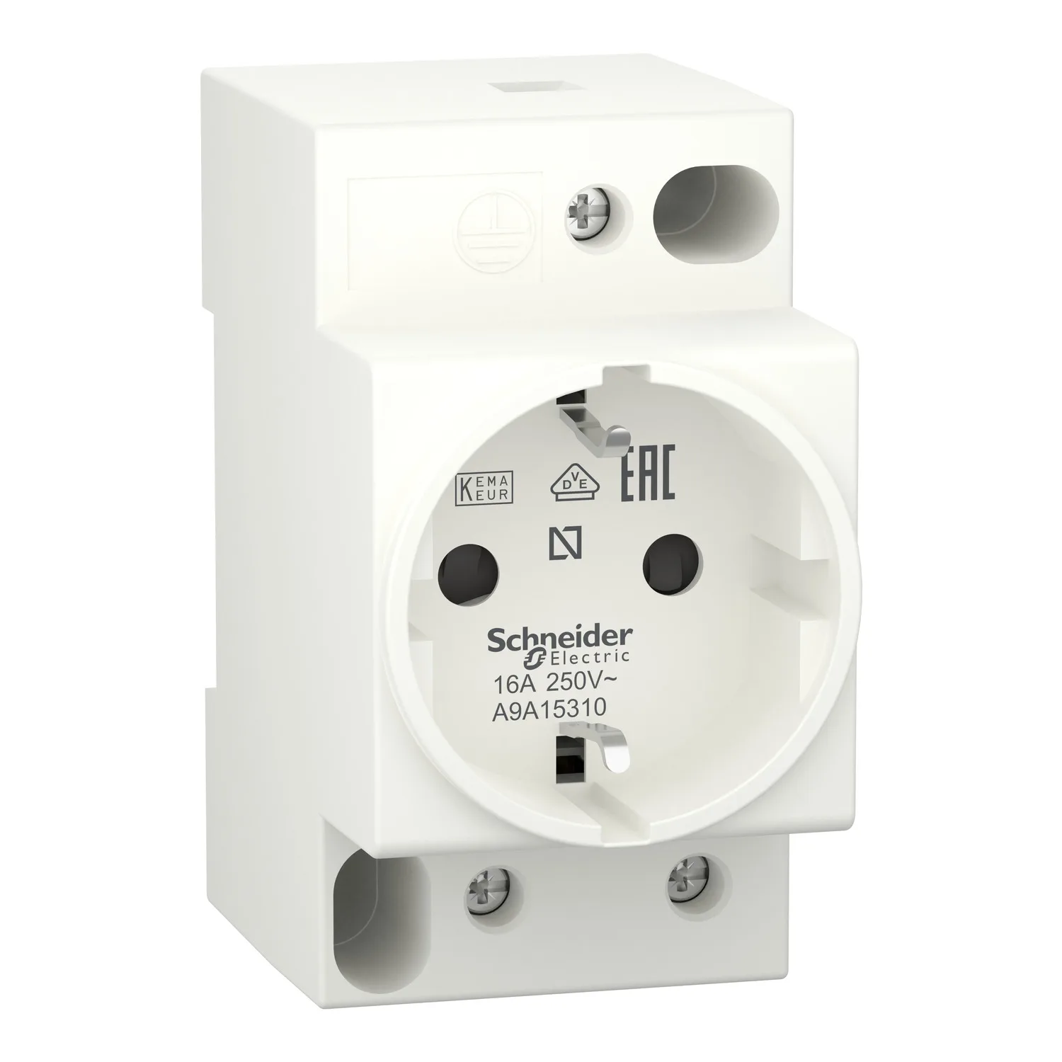 Schneider A9A15310 - A9A15310 - F tipi priz (Schuko); 250VAC; 16A; DIN rayına montaj için