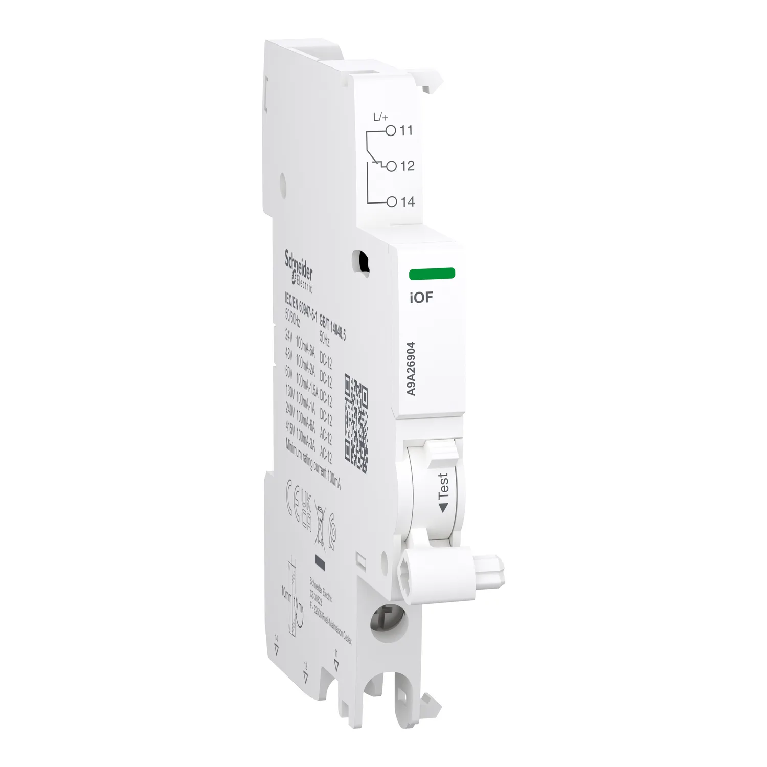 Schneider A9A26904 - Acti9 Contact Auxiliaire 1 OF - Courant 100mA à 6A ca/dc