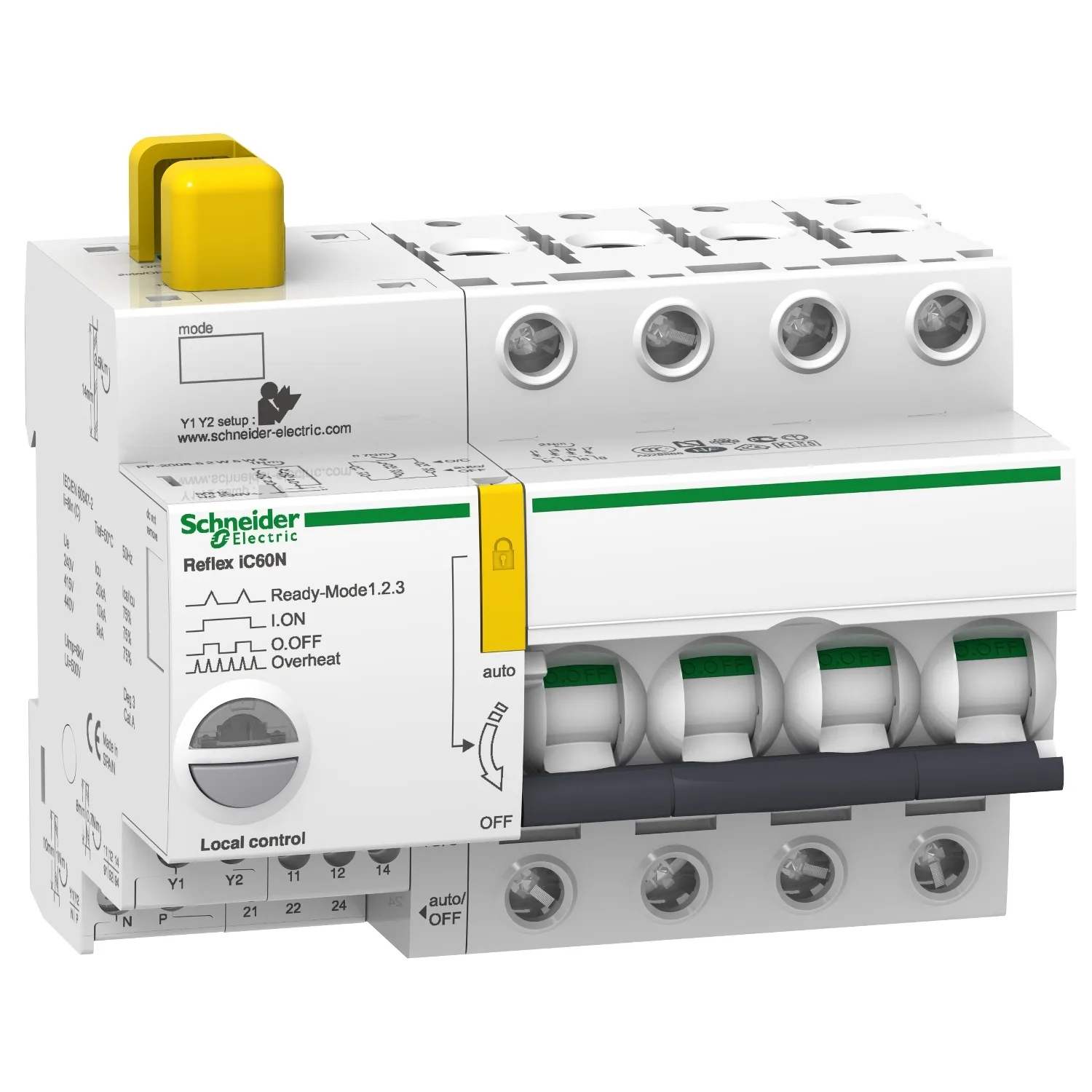 Schneider A9C62440 - Reflex iC60N Ti24 40 A 4P C eğrisi entegre kontrollü Otomatik Sigorta