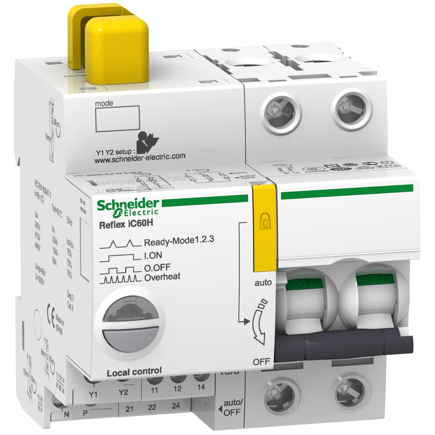 Schneider A9C65210 - Reflex iC60H Ti24 10A 2P C, Fernschaltbarer Leitungsschutzschalter