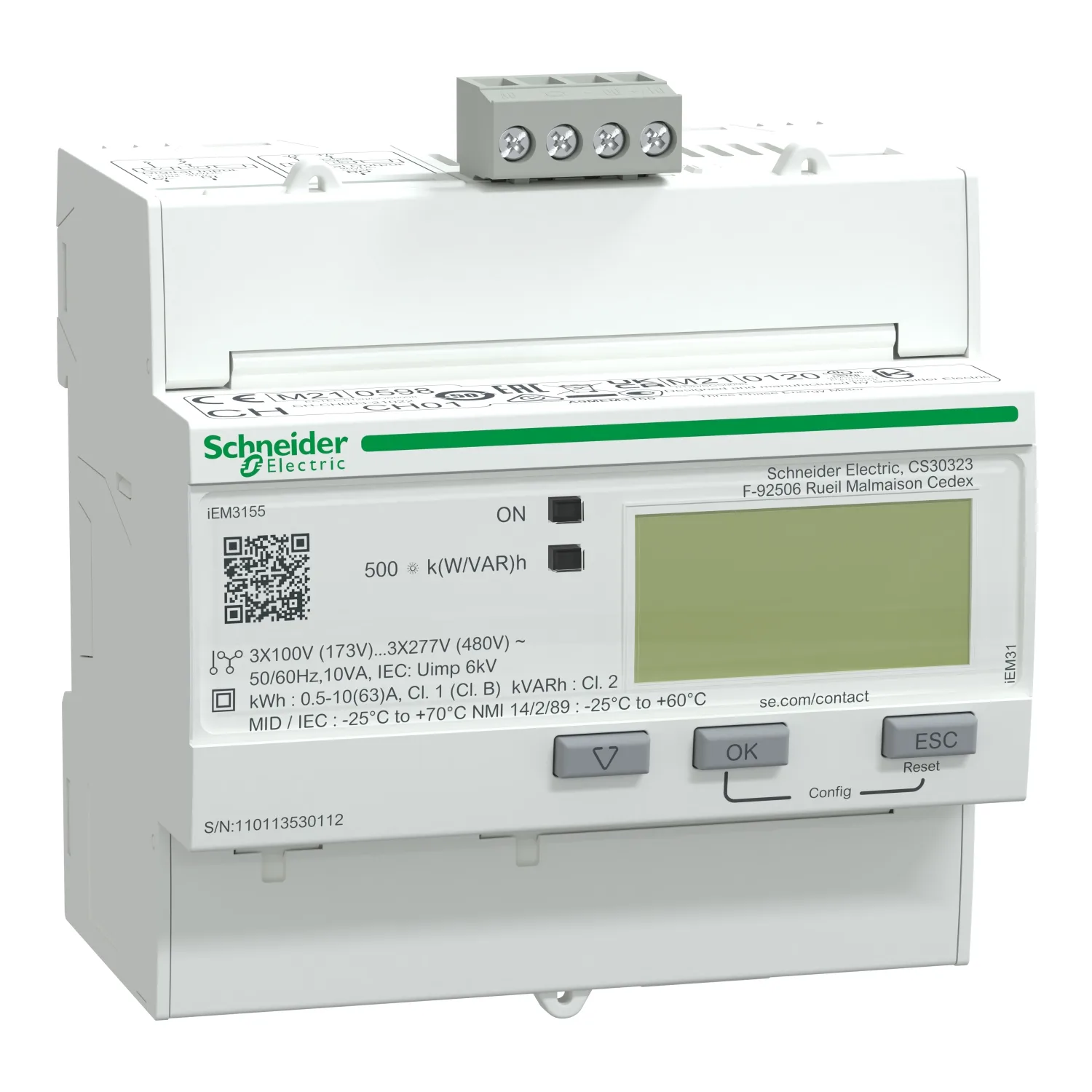 Schneider A9MEM3155 - iEM3155 enerji ölçer - 63 A - Modbus - 1 dijital G - 1 dijital Ç - çoklu tarife - MID