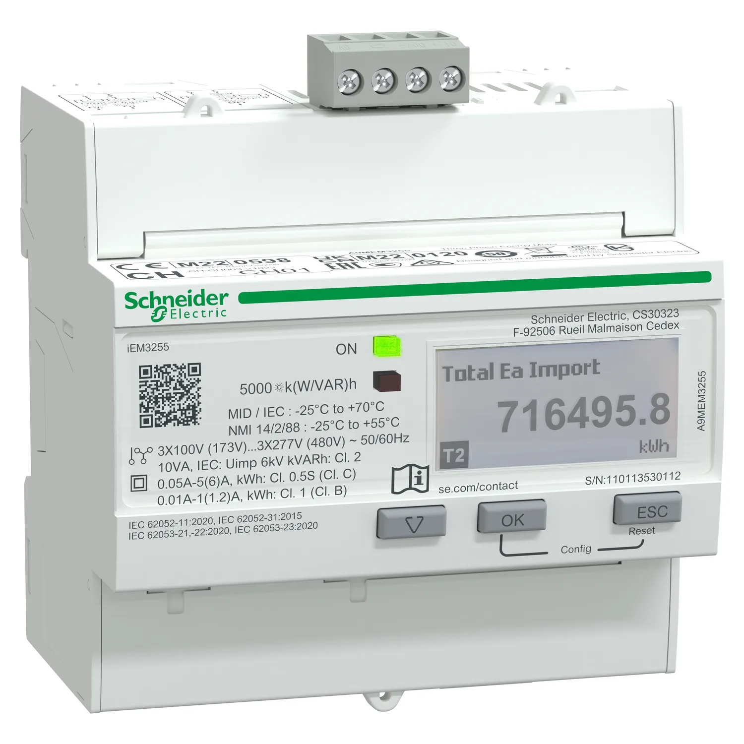 iEM3255 enerji ölçer - AK - Modbus - 1 dijital G - 1 dijital Ç - çoklu tarife - MID - 2