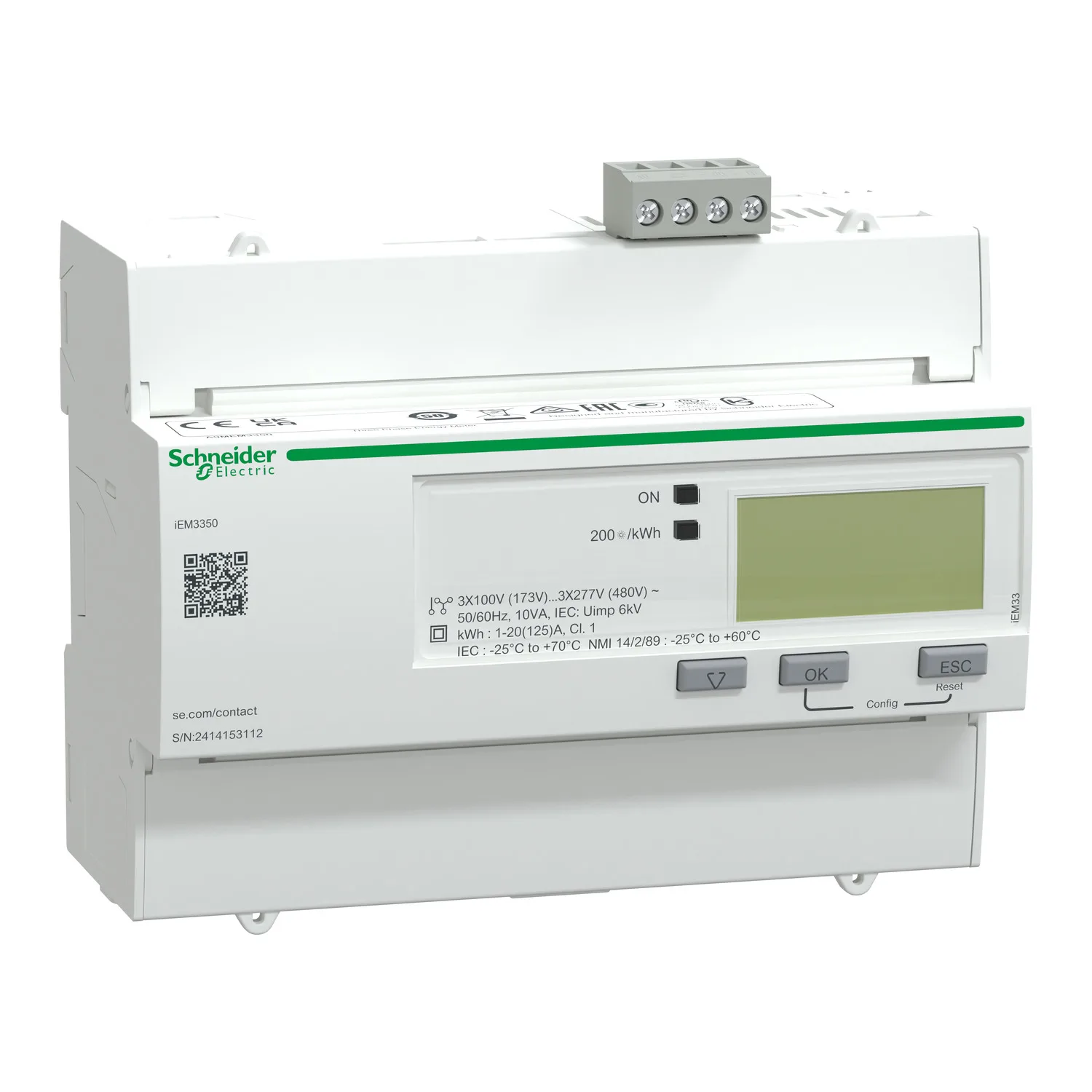 Schneider A9MEM3350 - Acti9 iEM - compteur d'énergie tri - 125A - Modbus