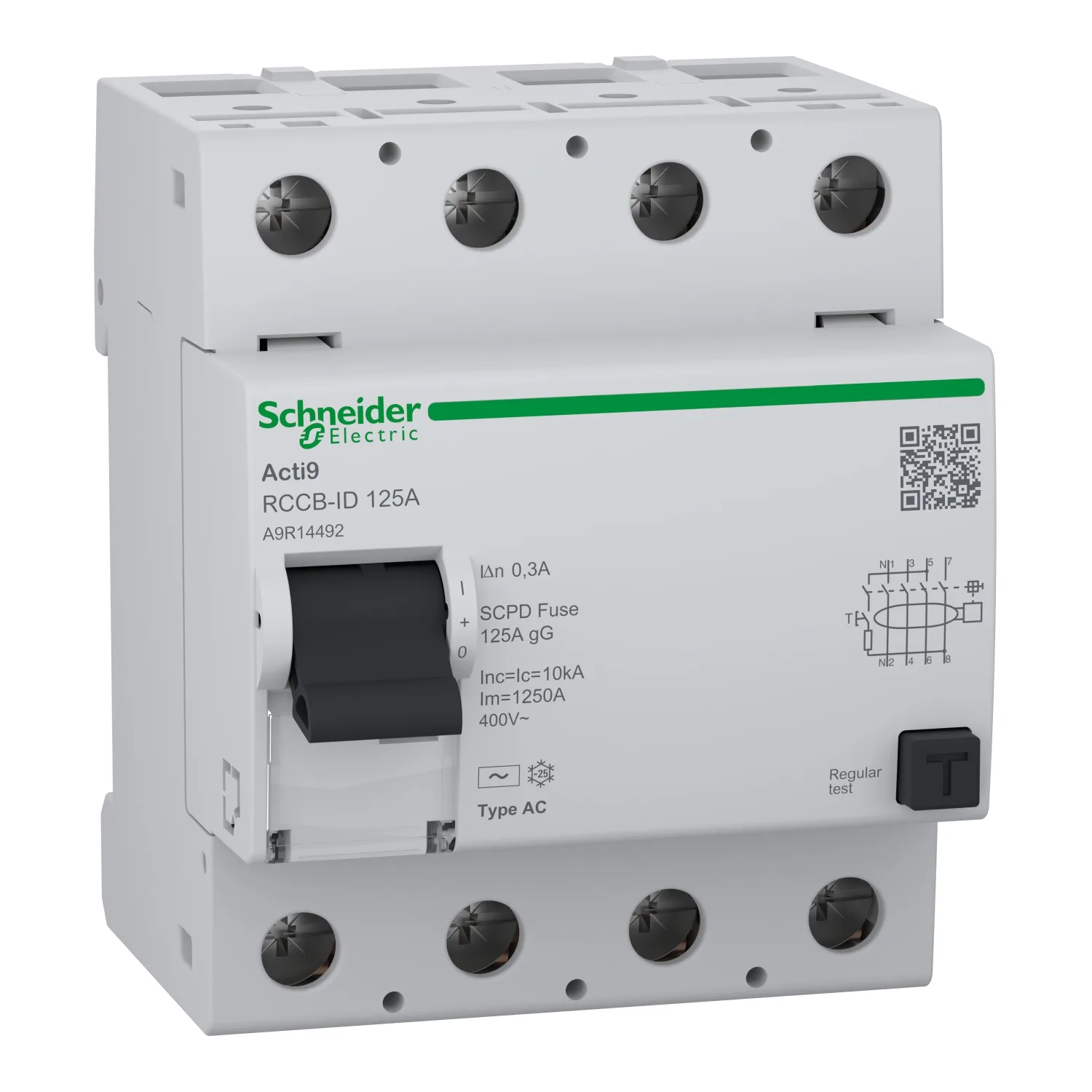 Schneider A9R14492 - Acti9 RCCB-ID 4P 125A 300mA AC tipi YENİ (16907 yerine)