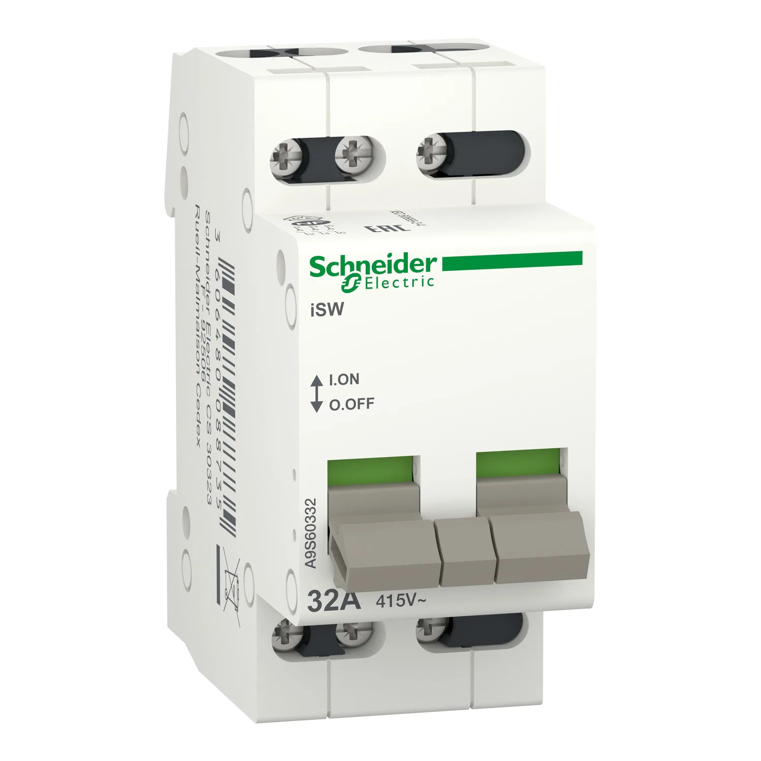 Schneider A9S60332 - Yük ayırıcı; Kutup: 3; DIN rayı montajı için; 32A; 415VAC