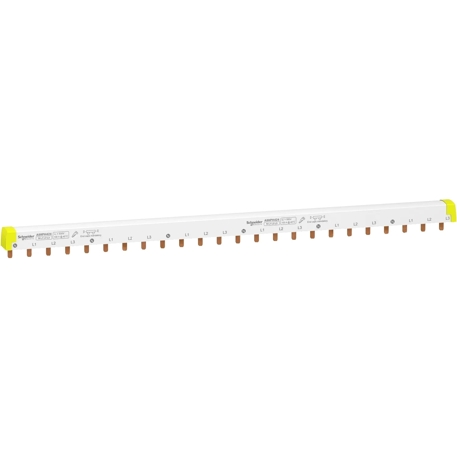 Schneider A9XPH424 - Phasenschiene Steg, ablängbar, 4P, 24 TE, 100A