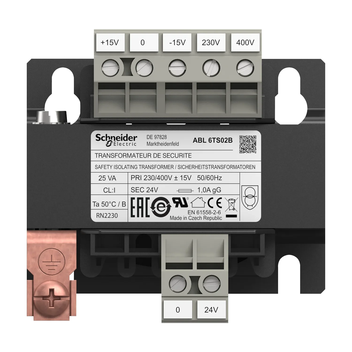 Transformator: Netz; 25VA; 230VAC,400VAC; 24V; Ausg: Klemmleiste - 3