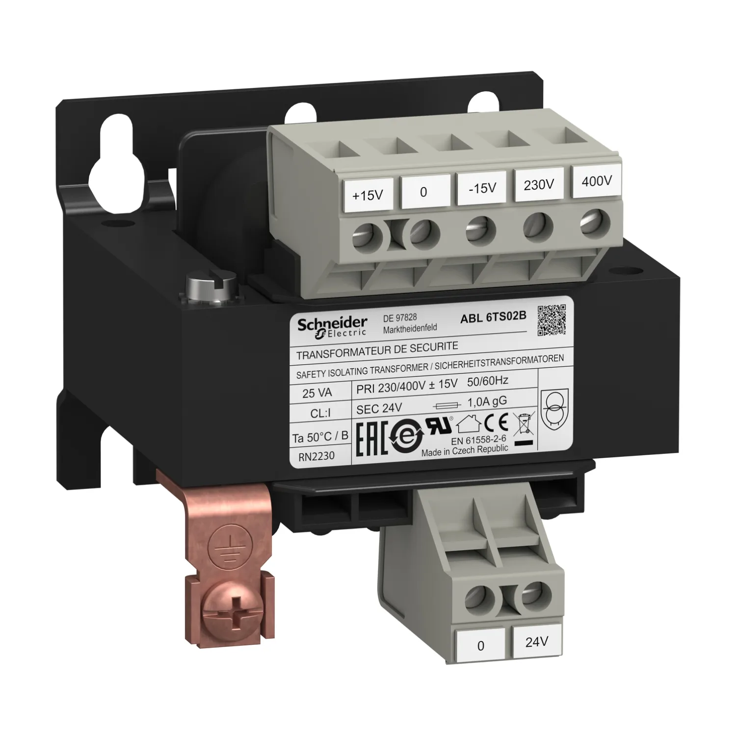 Schneider ABL6TS02B - ABL6TS02B - Trafo: şebeke; 25VA; 230VAC,400VAC; 24V; vidalı tip; IP00