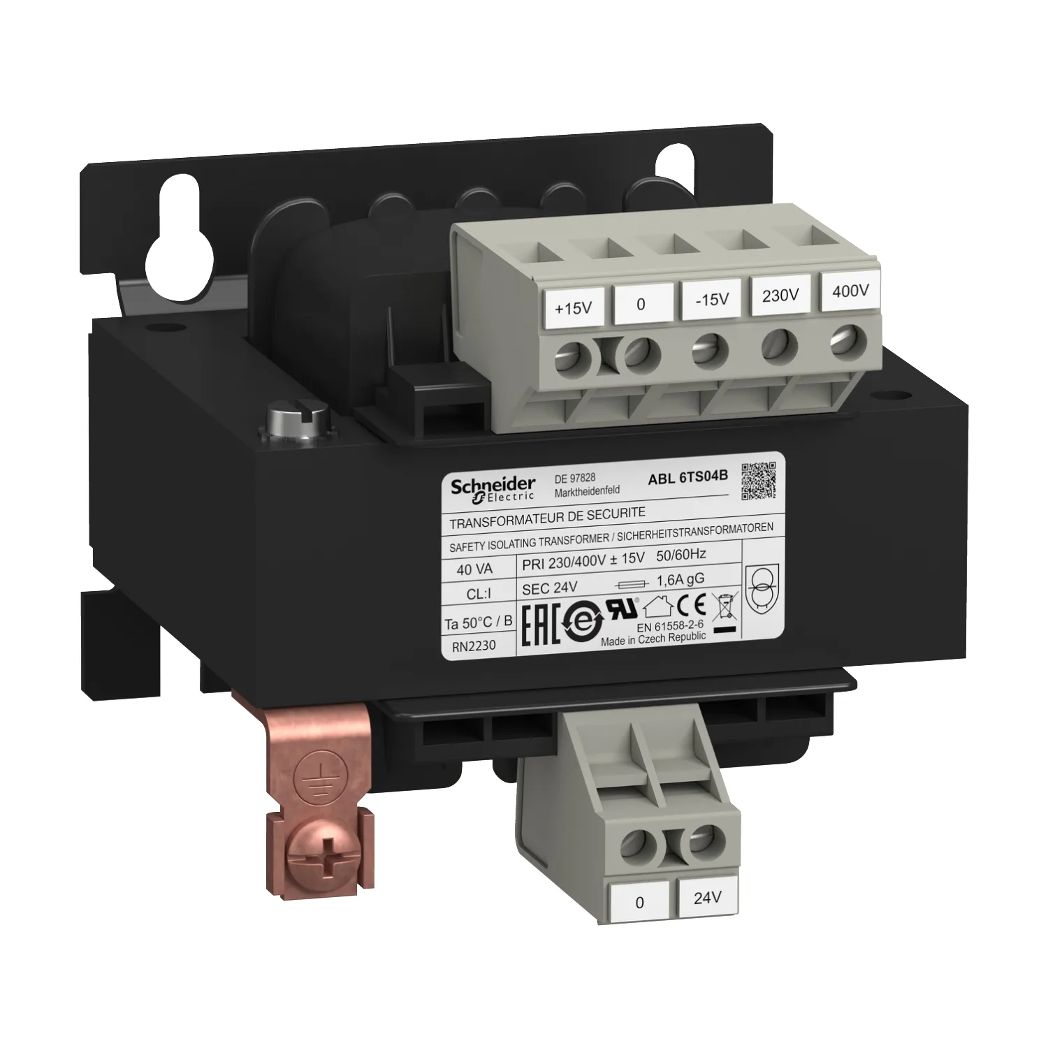 Schneider ABL6TS04B - Trafo: şebeke; 63VA; 230VAC, 400VAC; 24V; vidalı tip; IP00