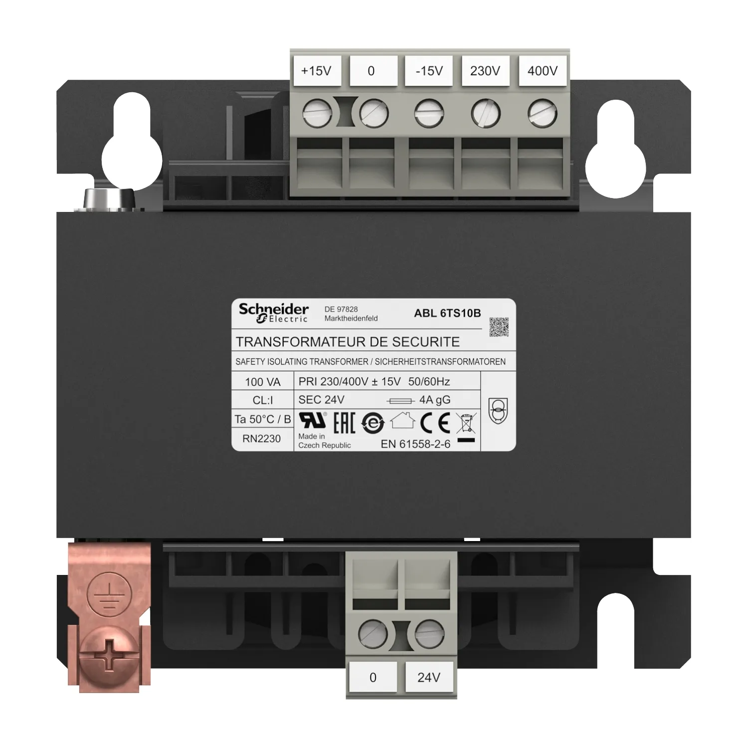 ABL6TS10B - Trafo: şebeke; 100VA; 230VAC, 400VAC; 24V; vidalı tip; IP00 - 4