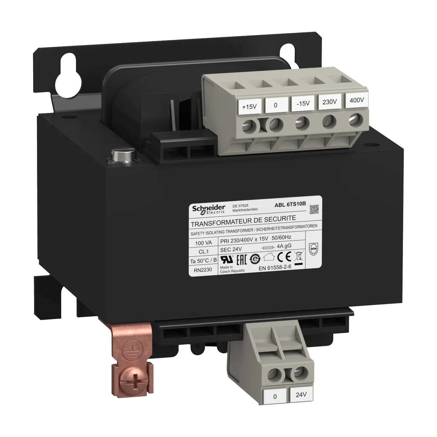 Schneider ABL6TS10B - Trafo: şebeke; 100VA; 230VAC, 400VAC; 24V; vidalı tip; IP00