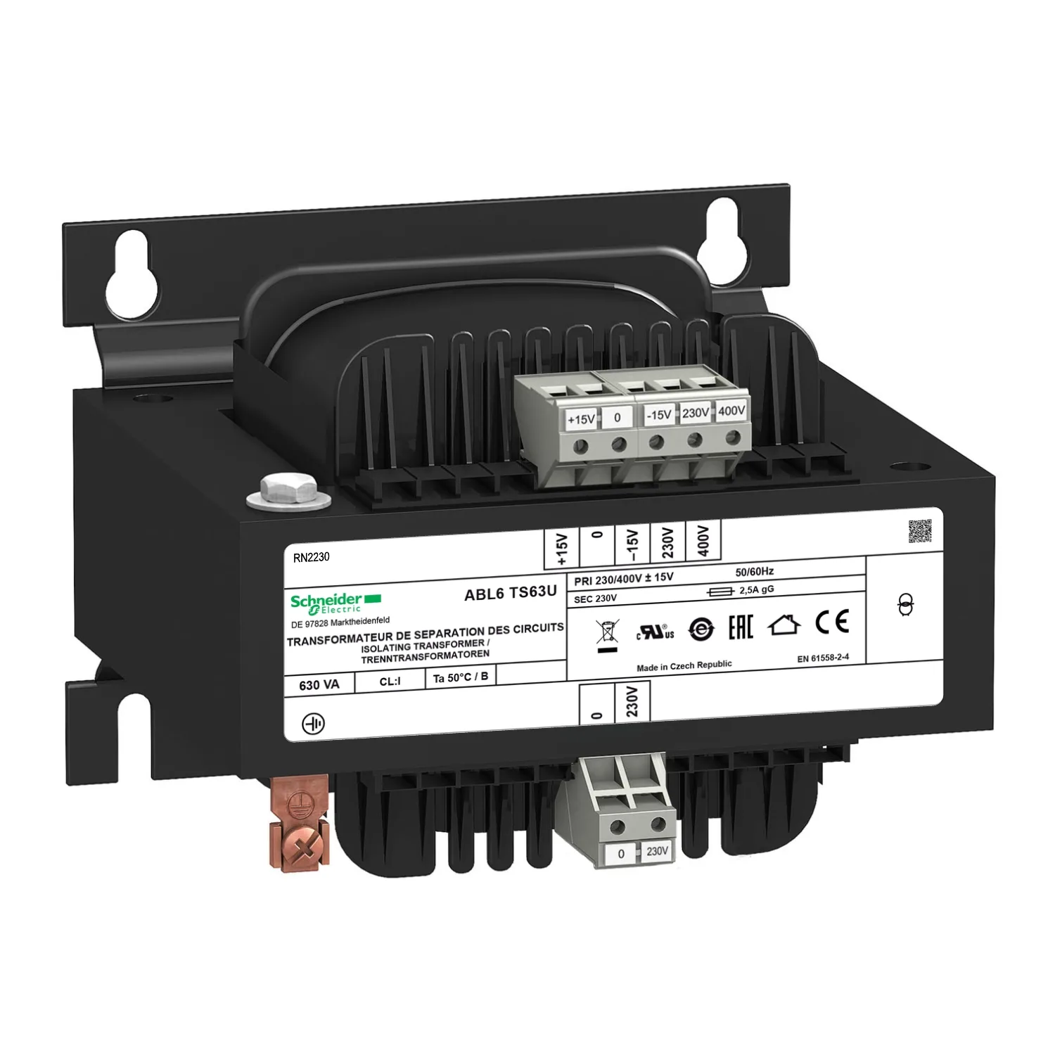 Schneider ABL6TS63U - Trafo: şebeke; 630VA; 230VAC,400VAC; 230V; vidalı tip; IP00