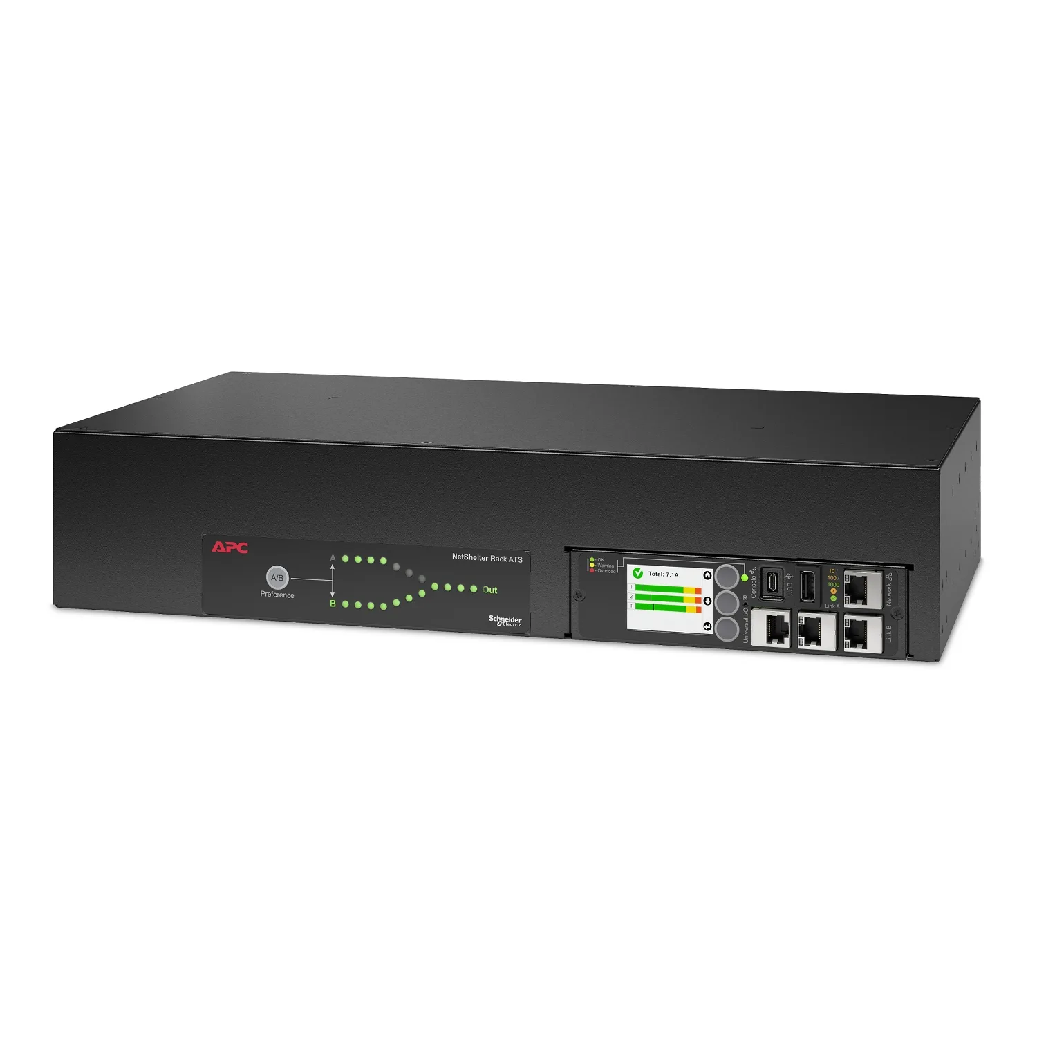 APC Netshelter Rack Automatic Transfer Switch, 2HE, 32A, 230V, 2 IEC 309 IN, 16 C13, 2 C19 OUT, 50/60 Hz - 4
