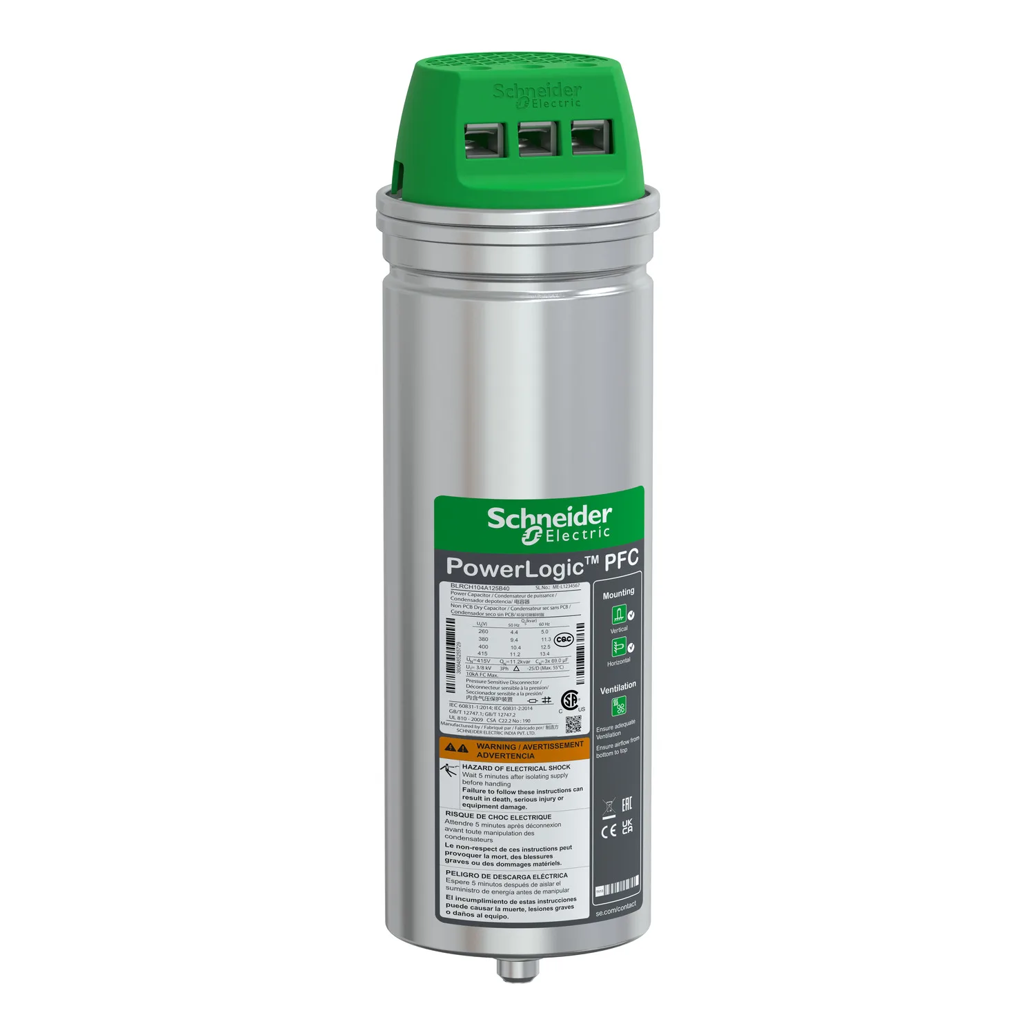 Schneider BLRCH104A125B40 - VarPlus Can HDuty Kondansatör - 10.4/12.5 kvar - 400 V - 50/60Hz