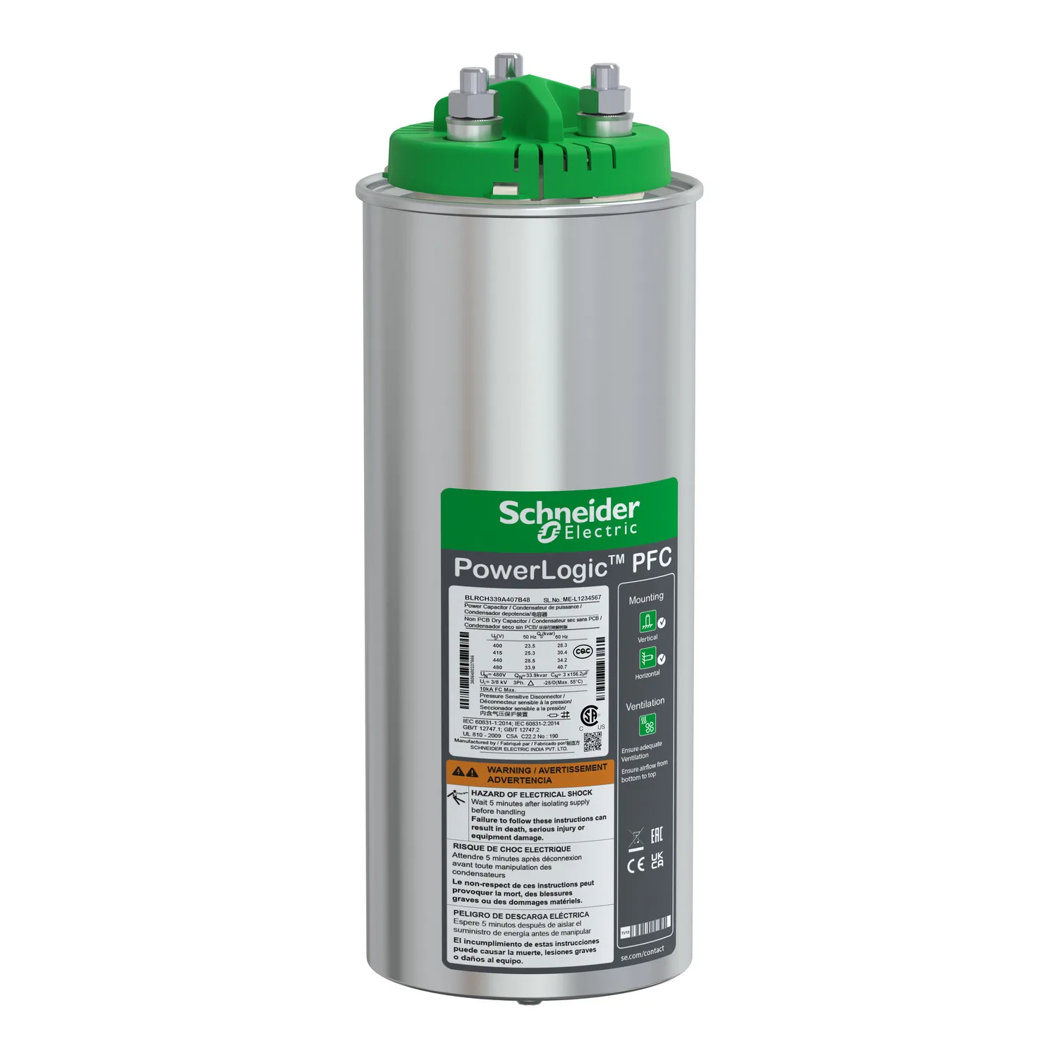 Schneider BLRCH339A407B48 - VarPlus Can HDuty Kondansatör - 33.9/40.7 kvar - 480 V - 50/60Hz