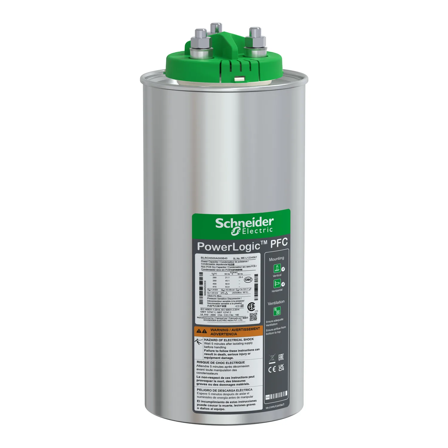 Schneider BLRCH500A000B40 - Hochleistungskondensator, PowerLogic PFC HD, 50/0kvar, 400V, 50/60Hz
