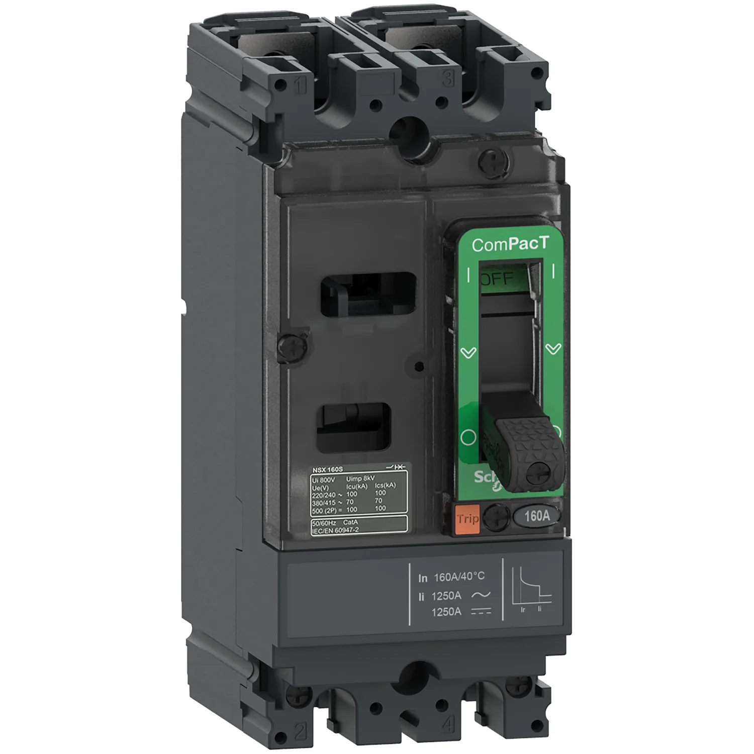 Schneider C10M2TM080 - ComPacT NSX100M - Disjoncteur - TM-D 80A - 2P2D - 85kA - montage fixe