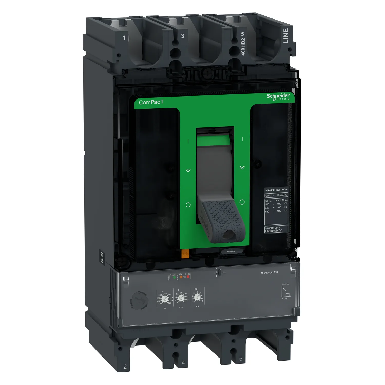 Schneider C40W32D400 - Kompaktleistungsschalter ComPacT NSX400HB2 mit Micrologic 2.3 3P3D 400 A, 100kA/690V AC