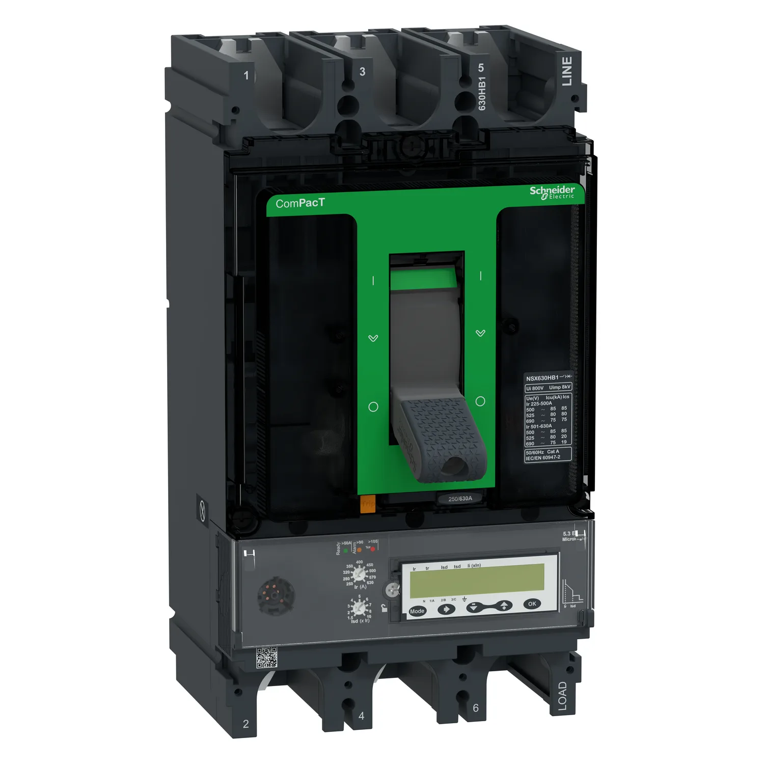 Schneider C63V35E630 - Kompaktleistungsschalter ComPacT NSX630HB1 mit Micrologic 5.3 E 3P3D 630 A, 75kA/690V AC