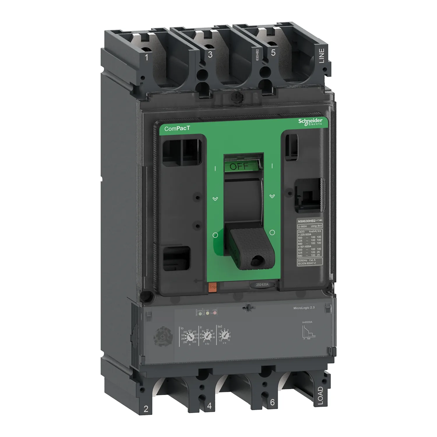 Schneider C63W32D630 - ComPacT NSX630HB2 - Disjoncteur - MicroLogic 2.3 630A - 3P3D - 100kA - fixe