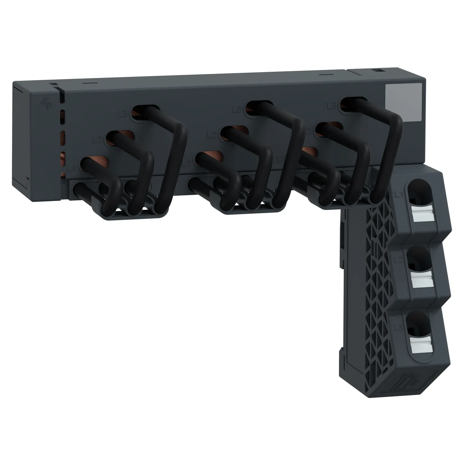Schneider GV2G3RA - Drehstrom-Sammelschienensystem, 63A, 3 Abgangsstellen, Einspeisung rechts, 45mm Abstand