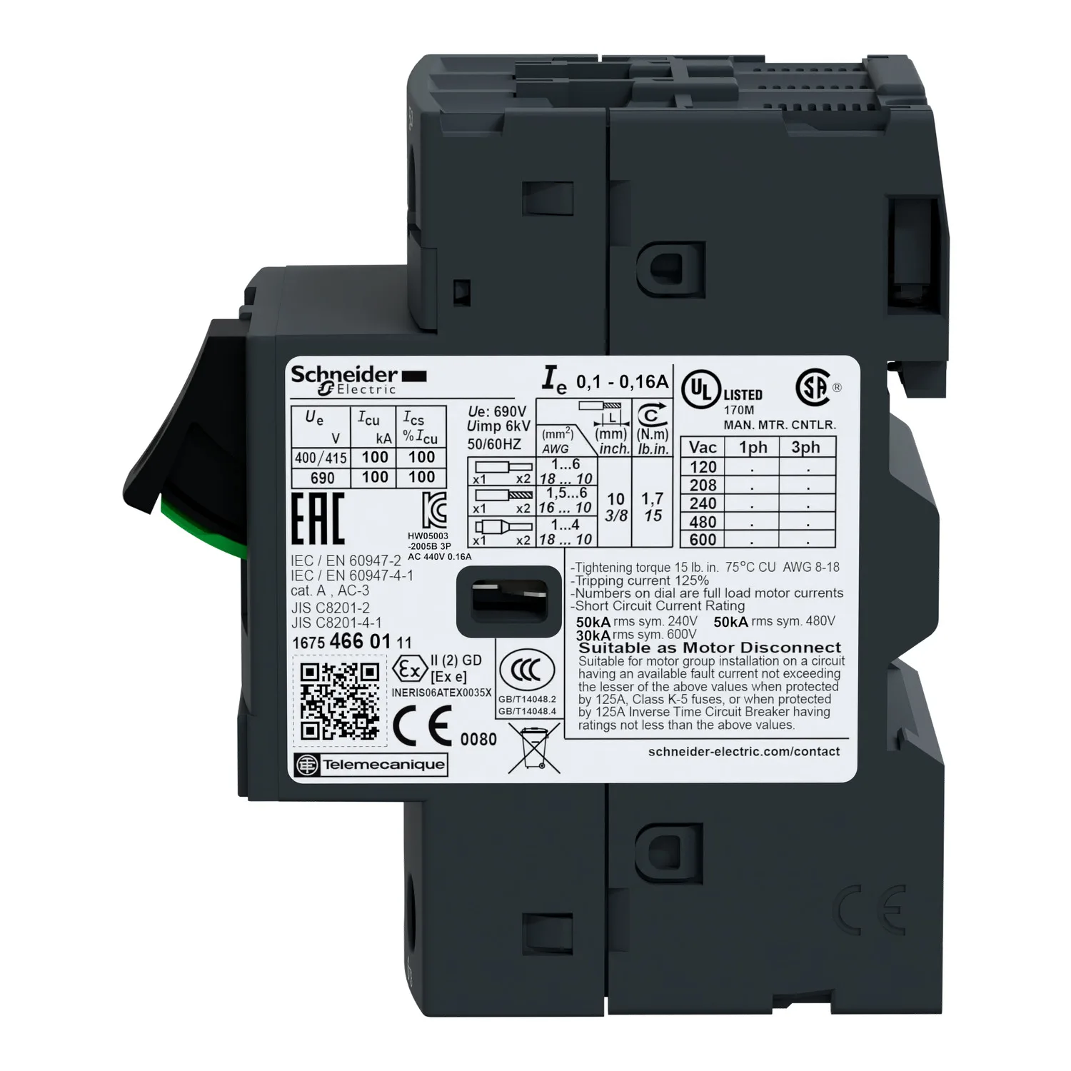 Motorabschalter; 0,04kW; 230÷690VAC; für DIN-Schiene; IP20; GV2ME - 5