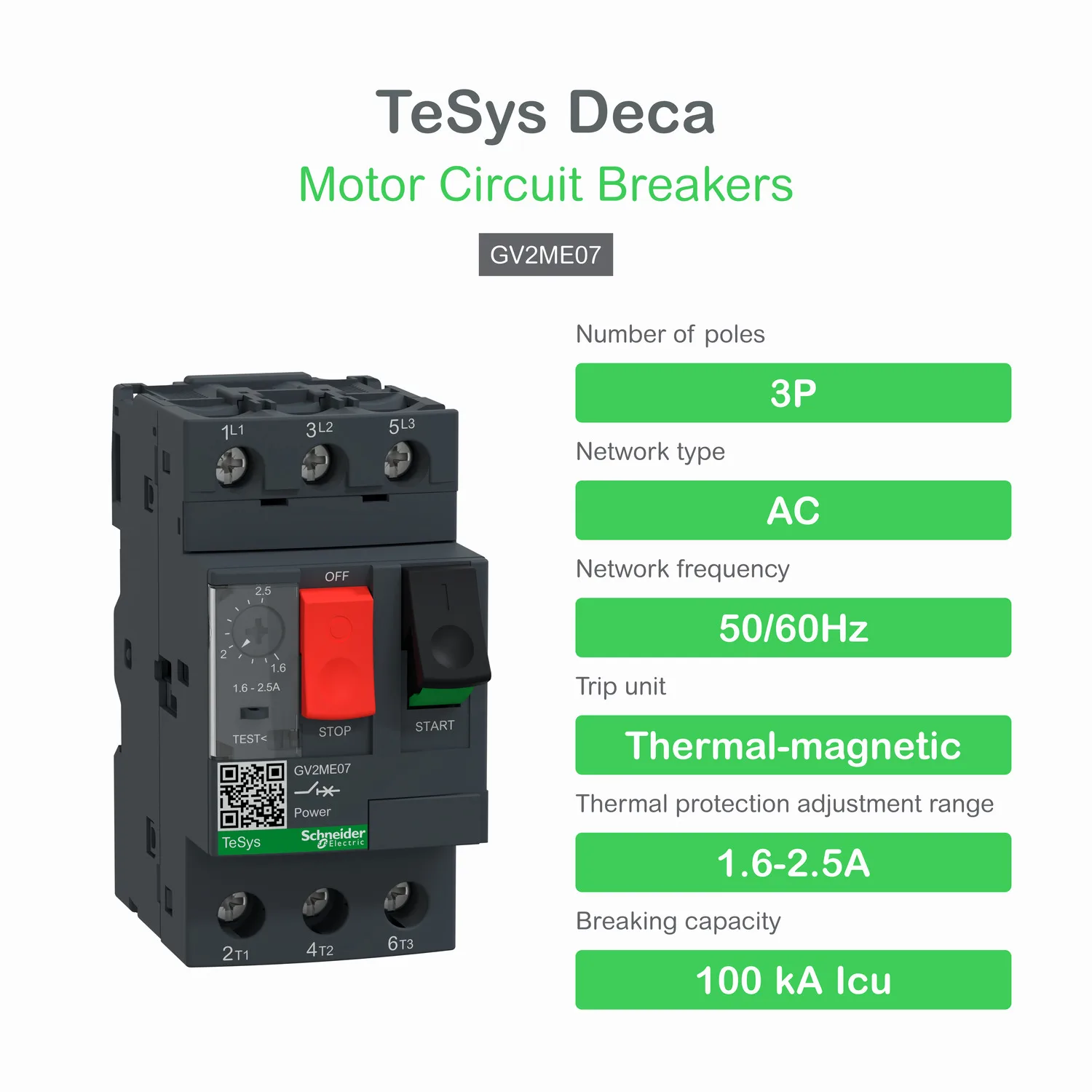 Motorabschalter; 0,75kW; 230÷690VAC; für DIN-Schiene; IP20; GV2ME - 2