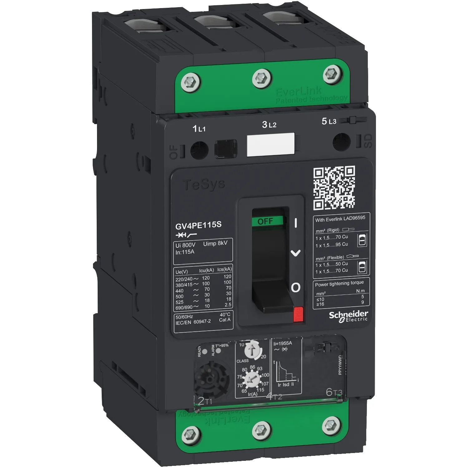 Schneider GV4PE12S - Motorschutzschalter TeSys GV4 - 12,5A 3P 100kA - EvLink - Kipphebel