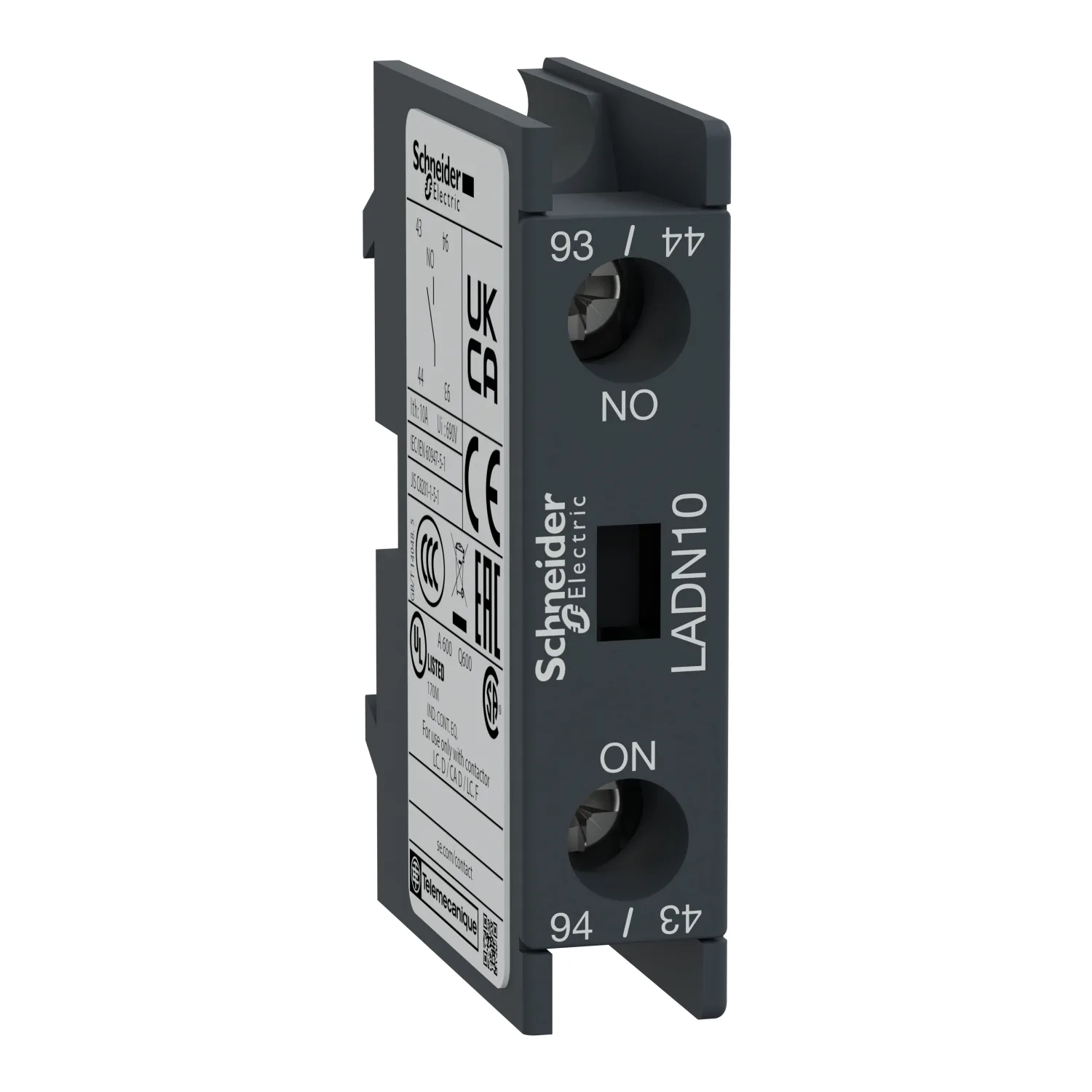 Schneider LADN10 - Broches de support; bornes à vis; frontal; Contacts: NO; TeSys D