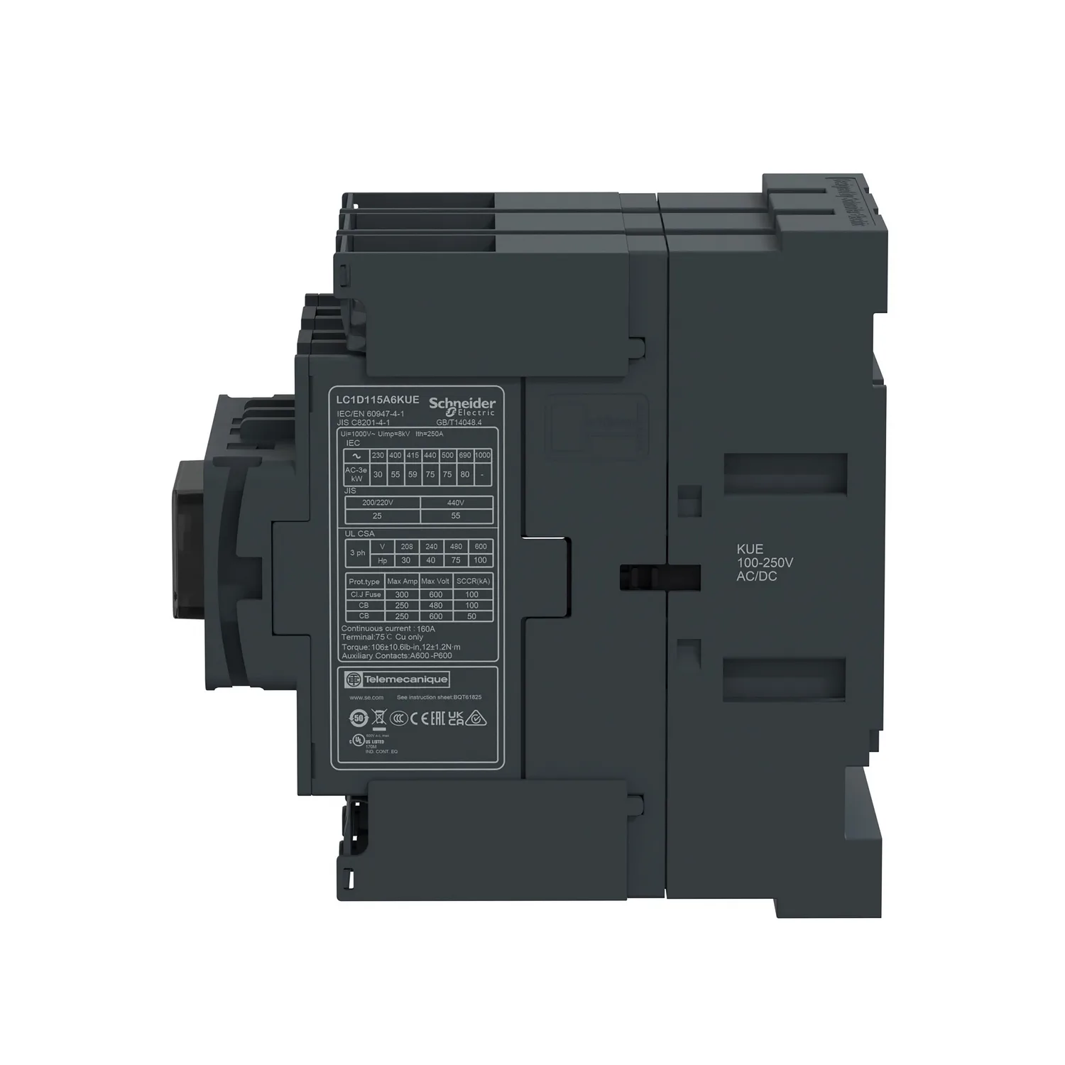 LC1D115A6KUE - TeSys Deca Kontaktör 115A 3P 100-250V ACDC - 5