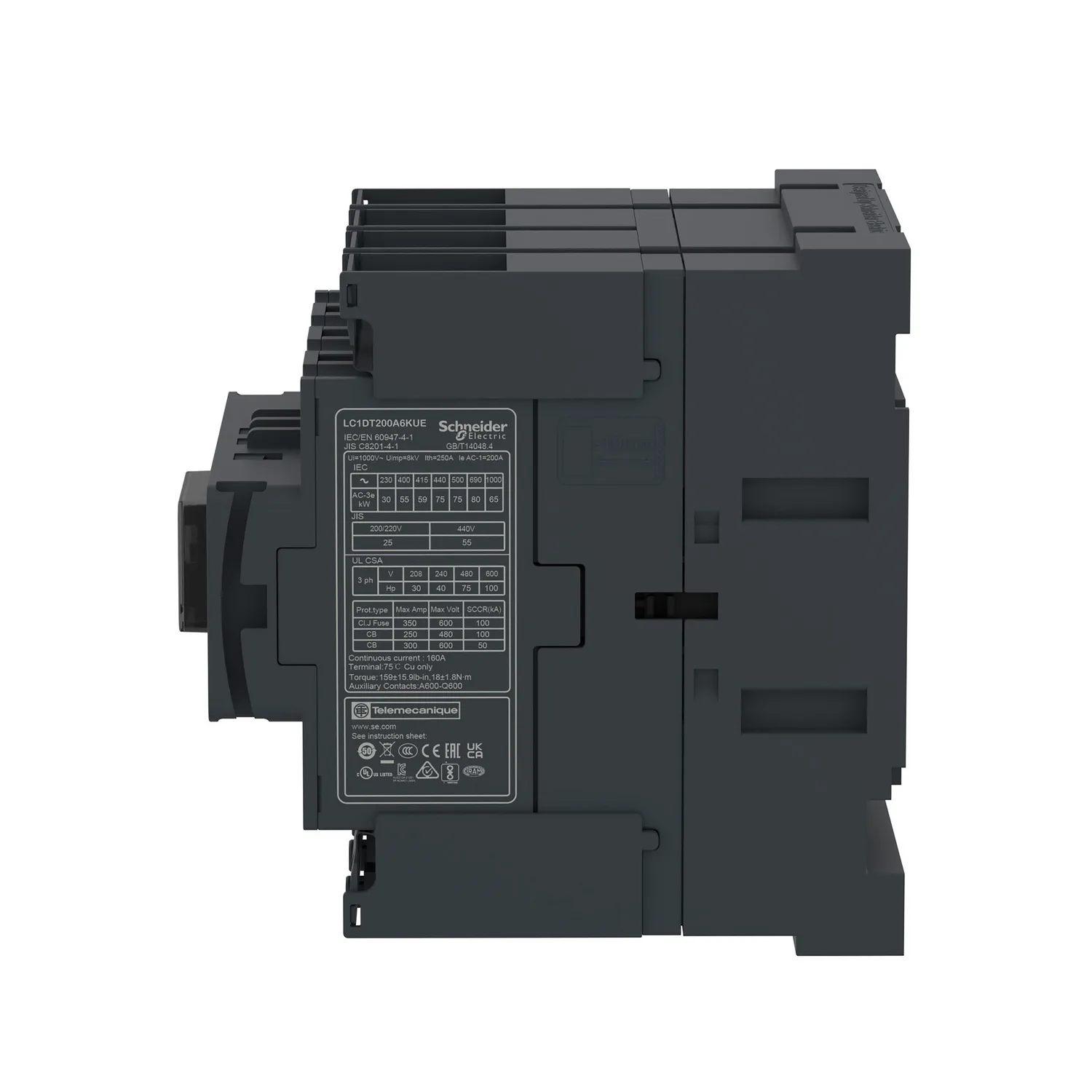 LC1DT200A6KUE - TeSys Deca Kontaktör 200A 4P 100-250V ACDC - 3
