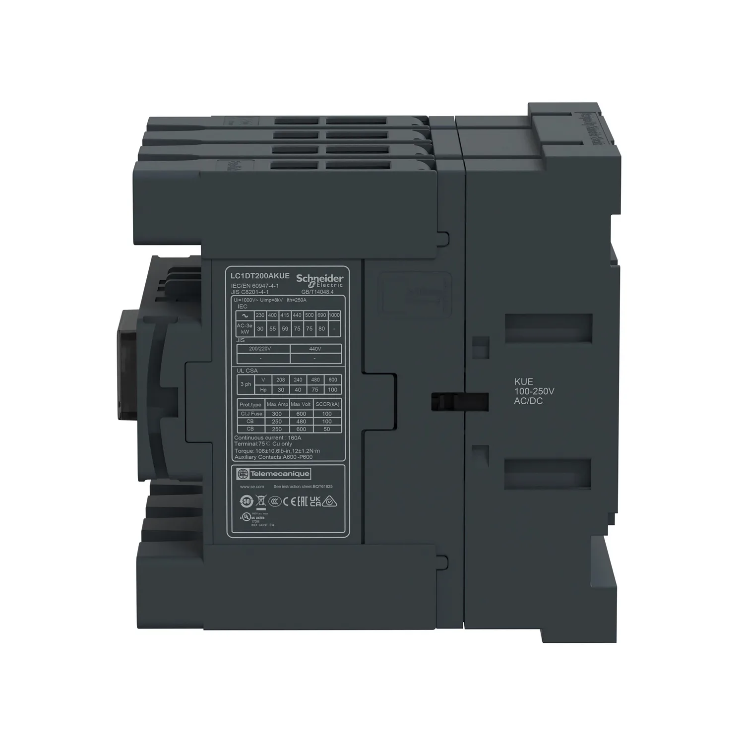 LC1DT200AKUE - TeSys Deca Kontaktör 200A 4P 100-250V ACDC - 2