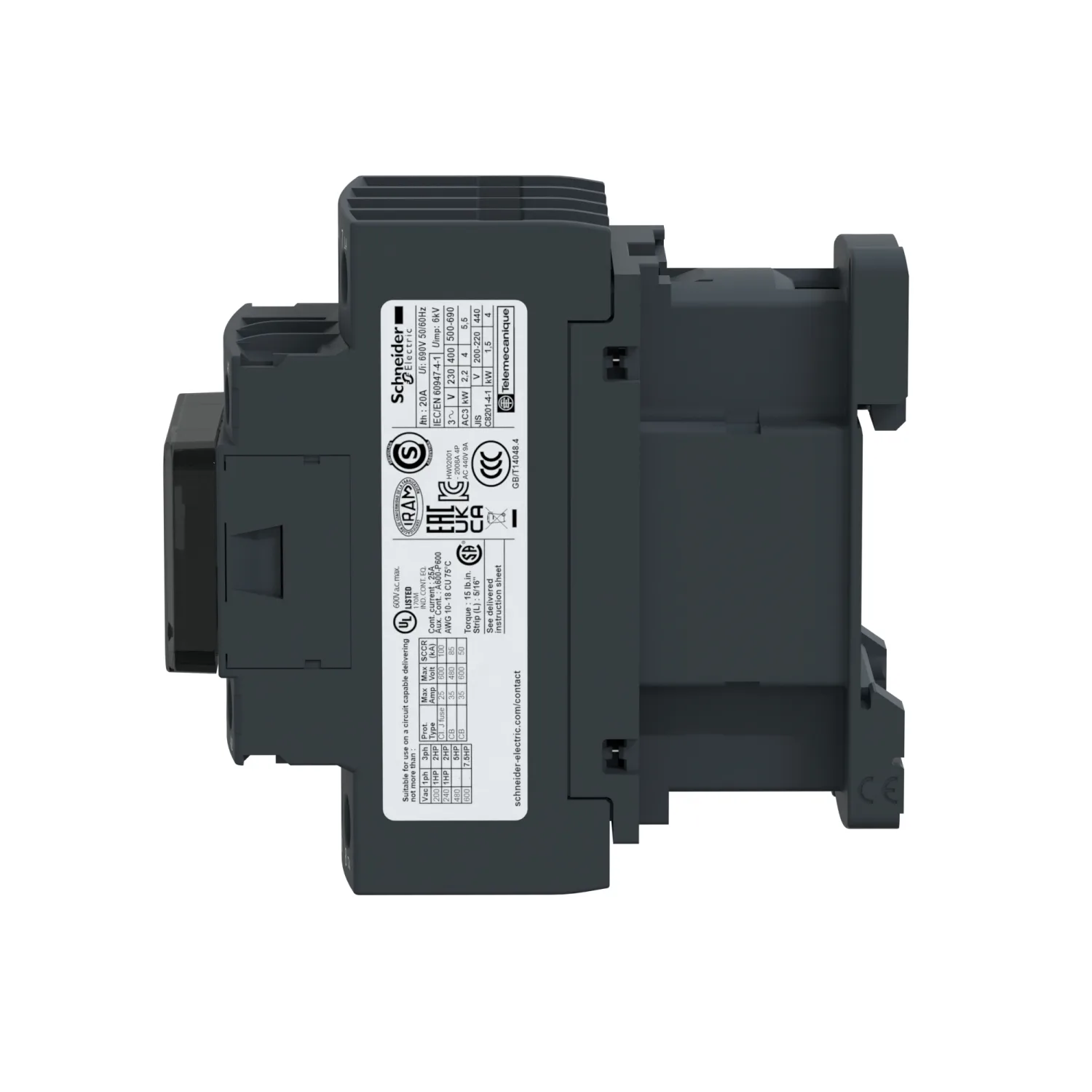 TeSys LC1D - contacteur - 4P - AC-1 440V - 20A - bobine 220Vca - 5