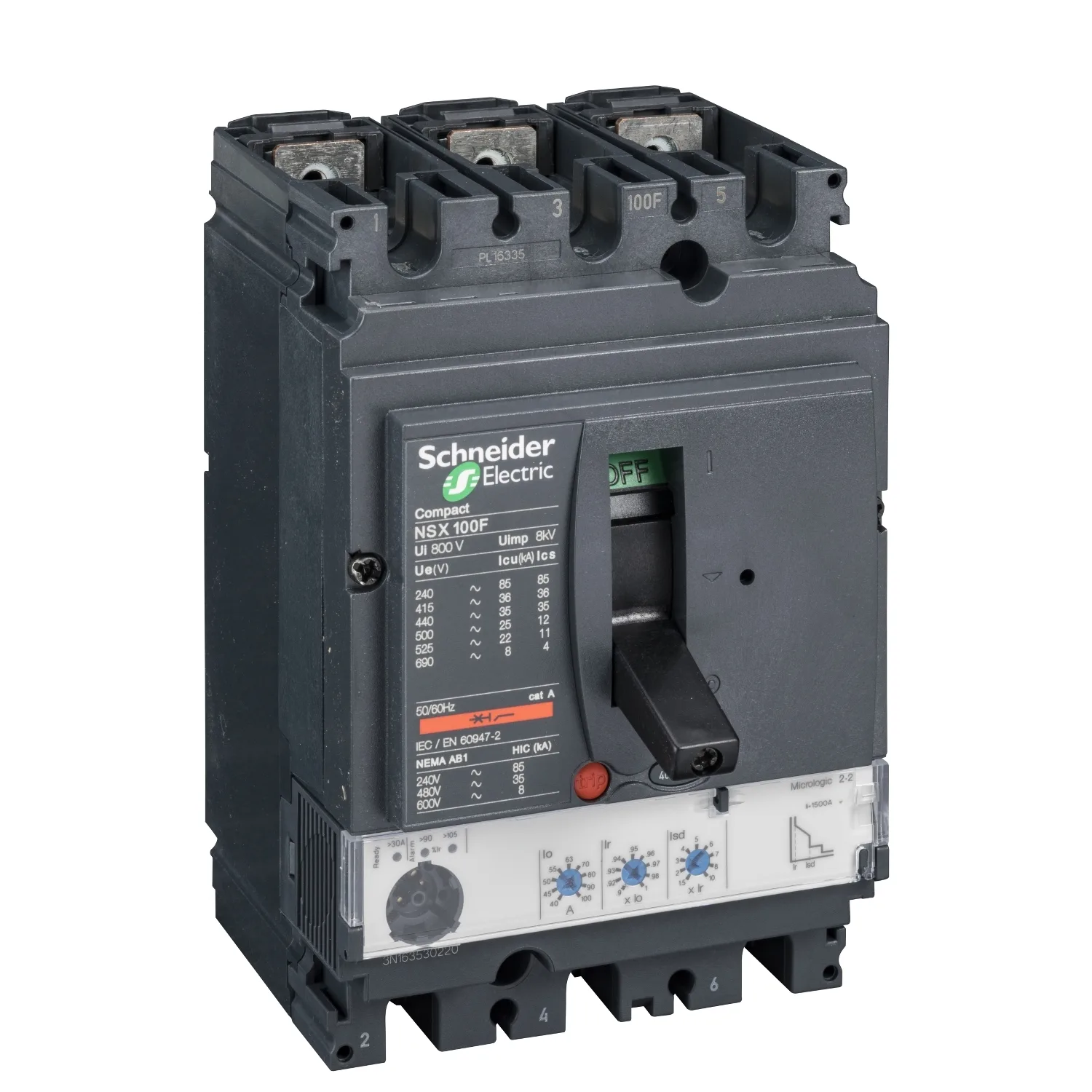 Schneider LV429797 - Kompaktleistungsschalter ComPact NSX100N mit Micrologic 2.2 40A 3P3D, 50kA/415V AC