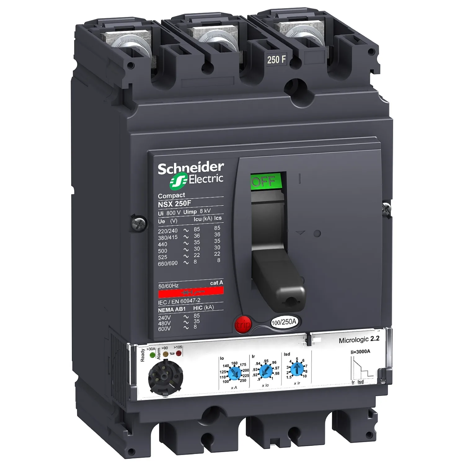 Schneider LV431770 - Kompaktleistungsschalter ComPact NSX250F mit Micrologic 2.2 3P3D 90-250A,36kA/415V AC