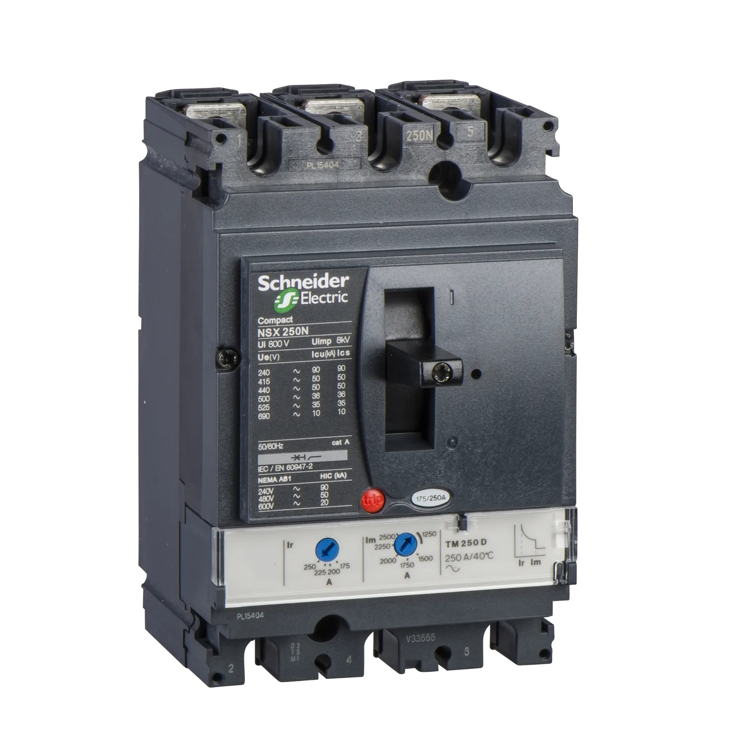 Schneider LV431830 - Kompaktleistungsschalter ComPact NSX250N mit TM250D 3P3D 175-250A,50kA/415V AC