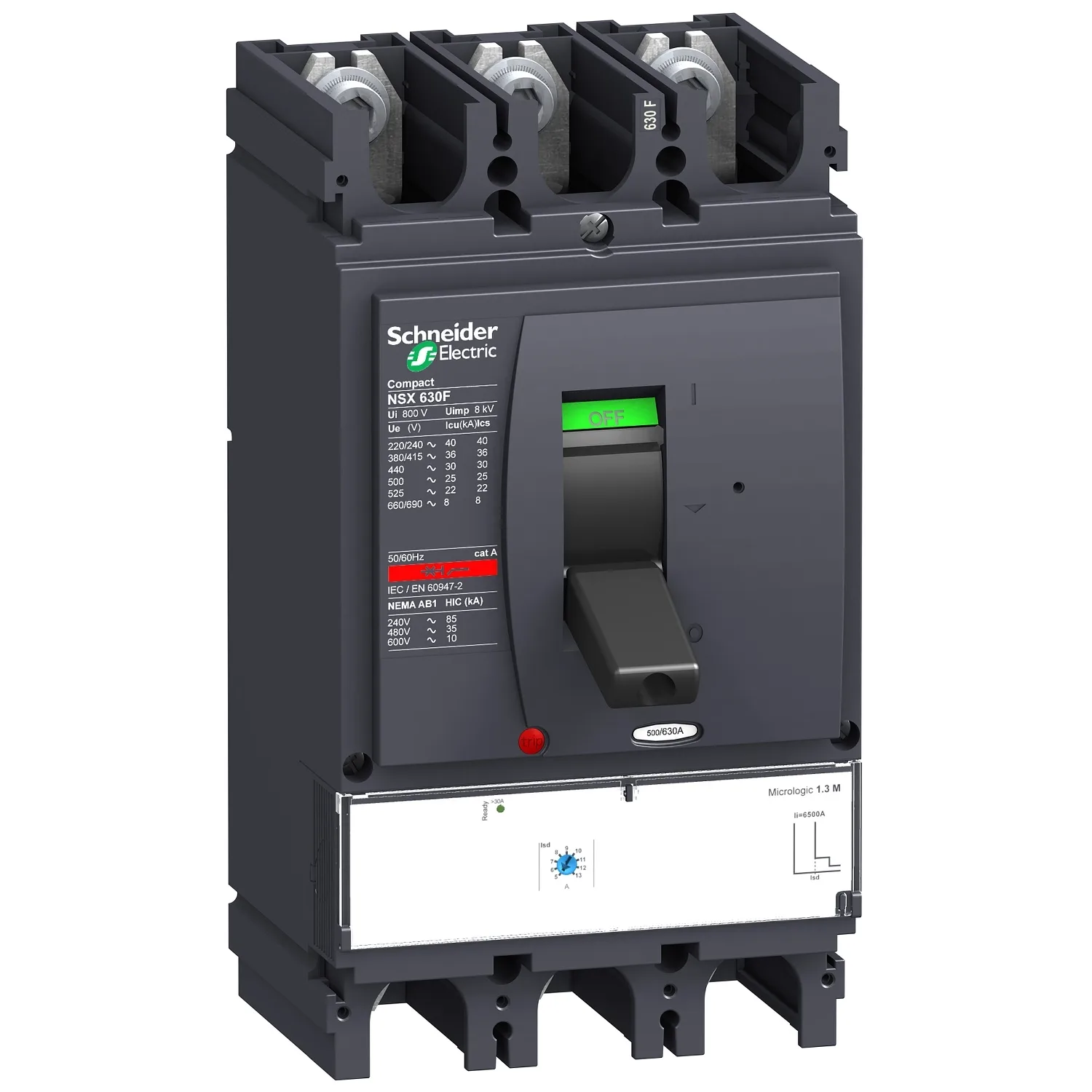 Schneider LV432949 - Kompaktleistungsschalter ComPact NSX630N mit Micrologic 1.3M 500A 3P3D, 50kA/415V AC