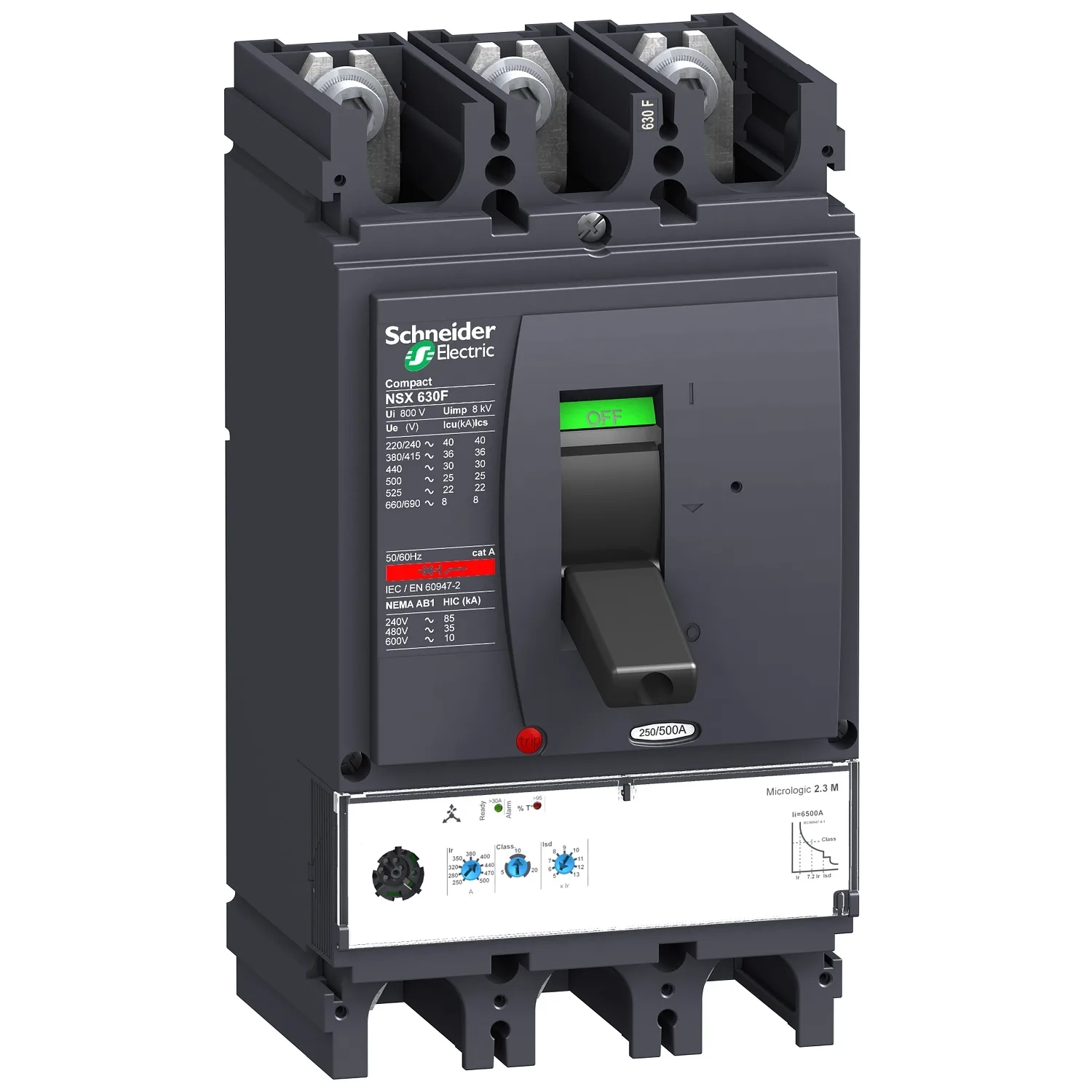Schneider LV432976 - Compact NSX - NSX630n micrologic 2.3 m 500a 3p3d disjoncteur compact
