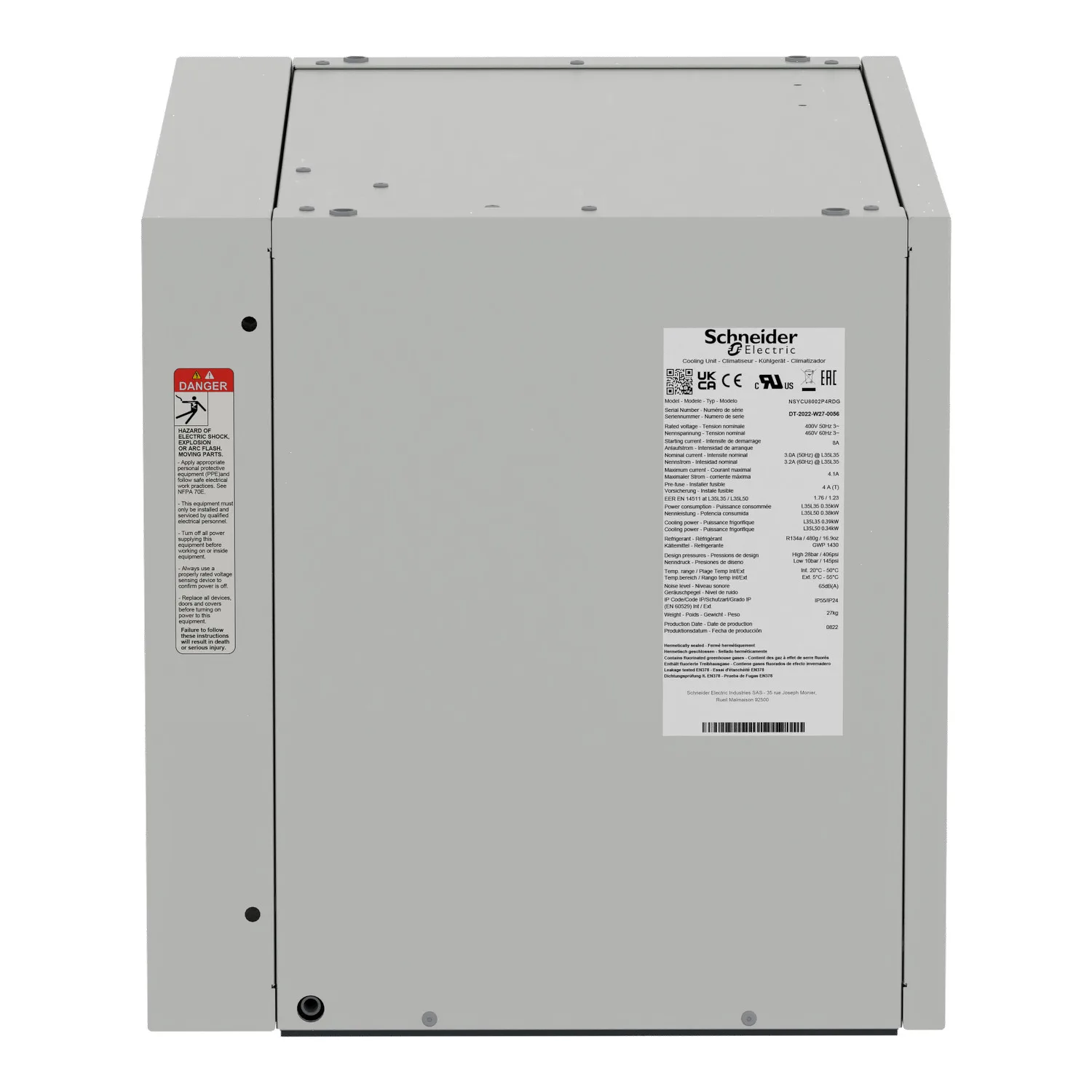 NSYCU8002P4RDG - Çatı Bağlantılı Soğutma Ünitesi, Climasys CU, 800W, 2 Kutuplu, 400/460V, 50/60Hz, IP54 - 3