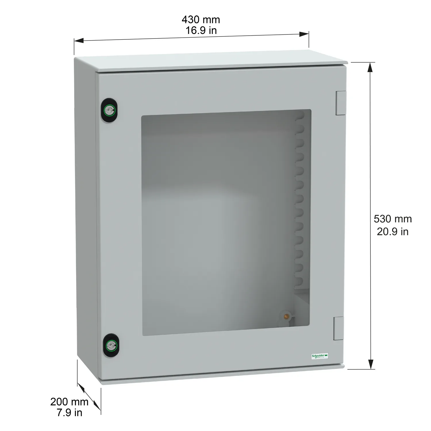 PanelSeT PLM Polyestergehäuse - Wandmontage, transparente Tür, ohne MP H530xB430xT200mm IP66, IK10, RAL 7035 - 2