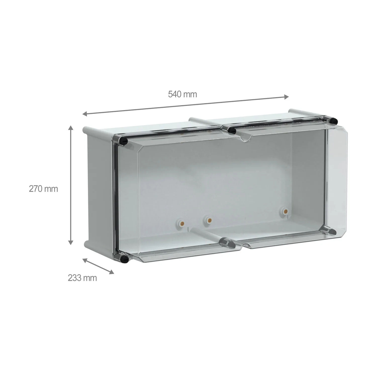 Polyestergehäuse PLS Wandmontage 270x540x230mm IP66, transparente PC-Abdeckung - 2