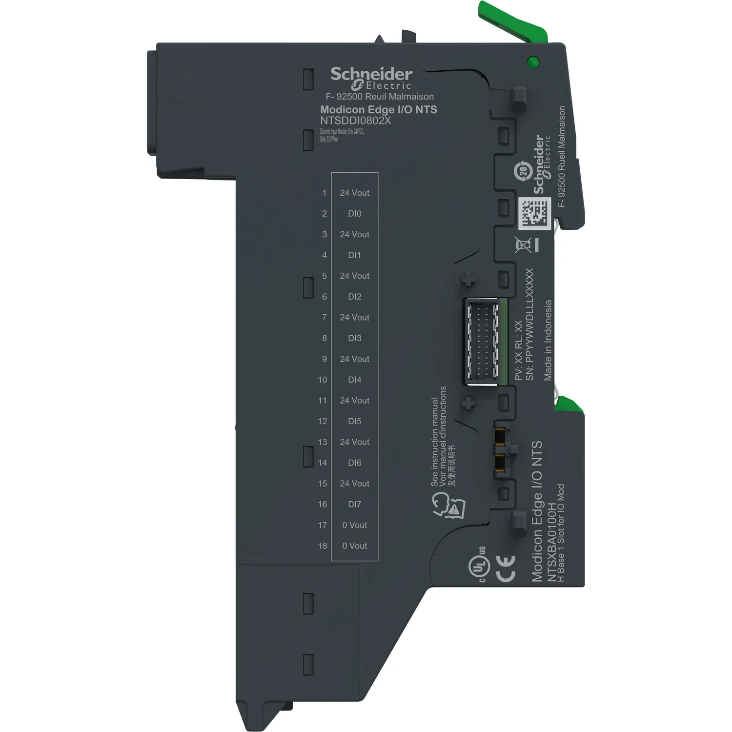 Digitales Eingangsmodul + Sockel, 8 Eingänge, 24V DC, Sink, 1/2 Leiter, Modicon Edge I/O NTS - 2