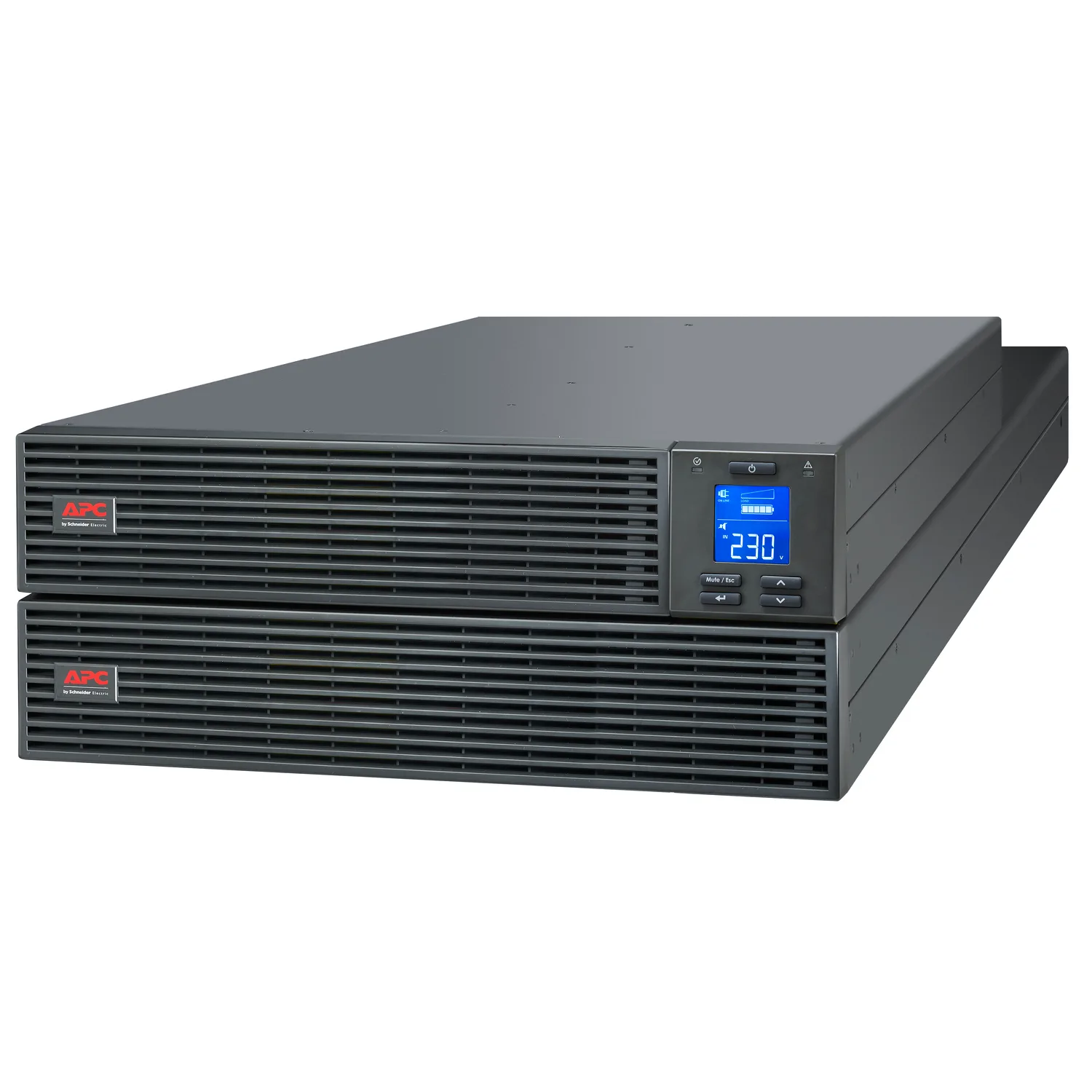 Schneider SRV6KRIRK - APC Easy UPS On-Line, 6kVA/6kW, Rackmontage 4HE, 230V, Festverdrahteter 3-adriger (1P+N+E) Ausgang, Kartensteckplatz, LCD, mit Rackmontagekit