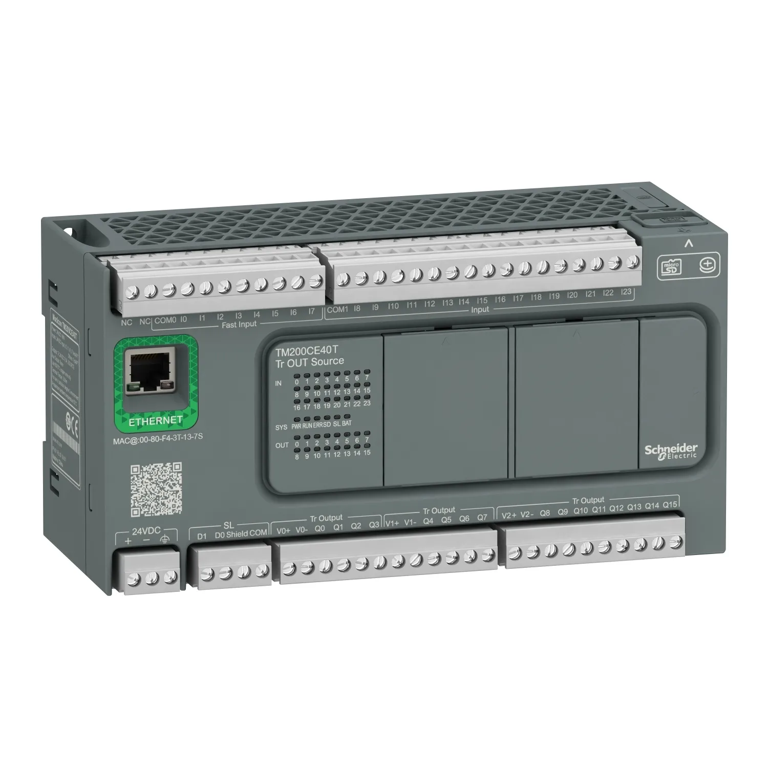 Schneider TM200CE40T - M200 PLC, 24 DI, 16 DO Transitör, Ethernet