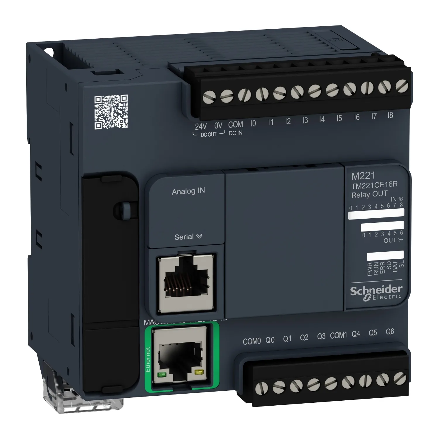 Schneider TM221CE16R - SPS-Steuerung, Modicon M221, Kompaktformat, 16 E/A, Ethernet, Modbus, 100 bis 240 VAC, Relaisausgänge, Schraubklemmen