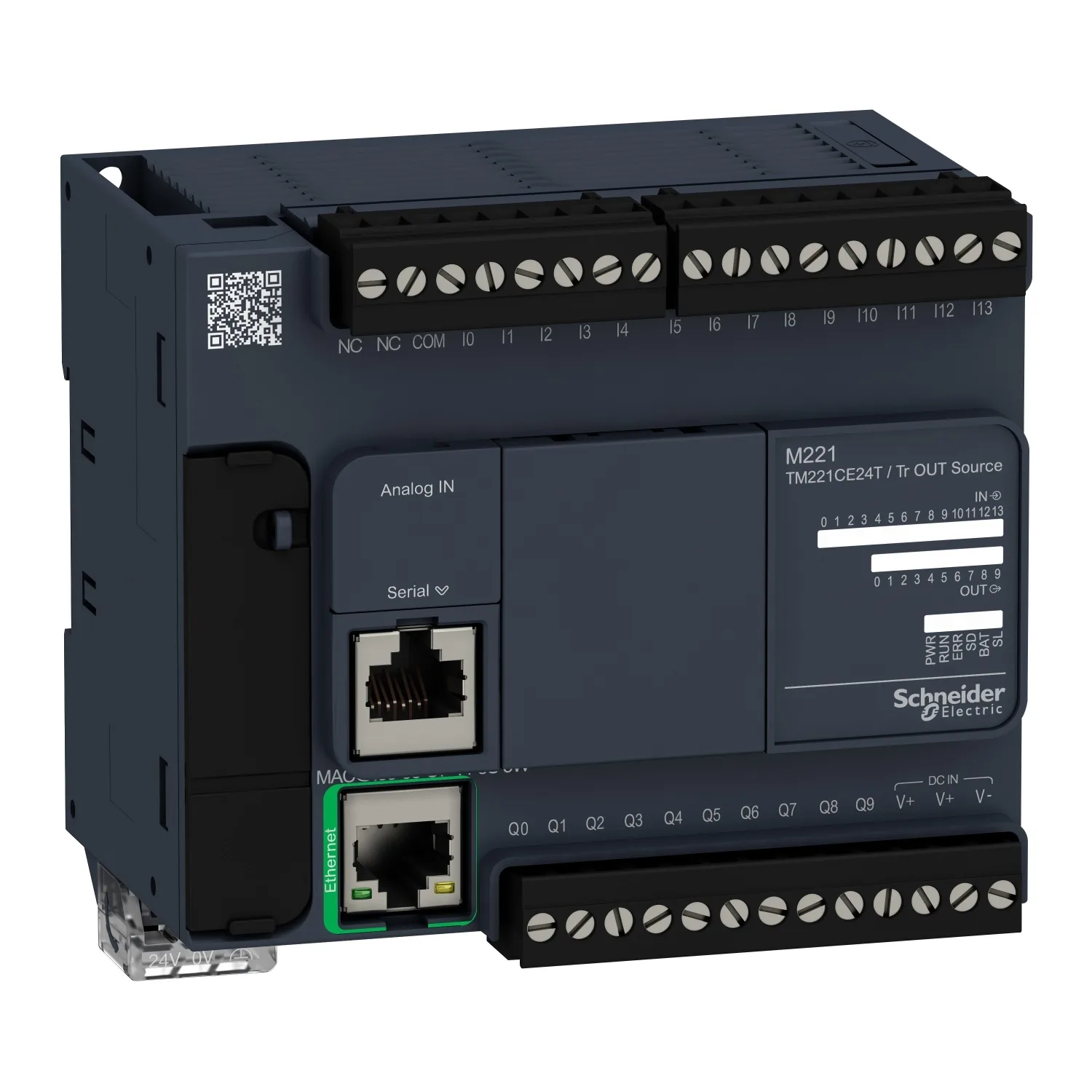 Schneider TM221CE24T - SPS-Steuerung, Modicon M221, Kompaktformat, 24 E/A, Ethernet, Modbus, 24 VDC, Source Transistor, Schraubklemmen