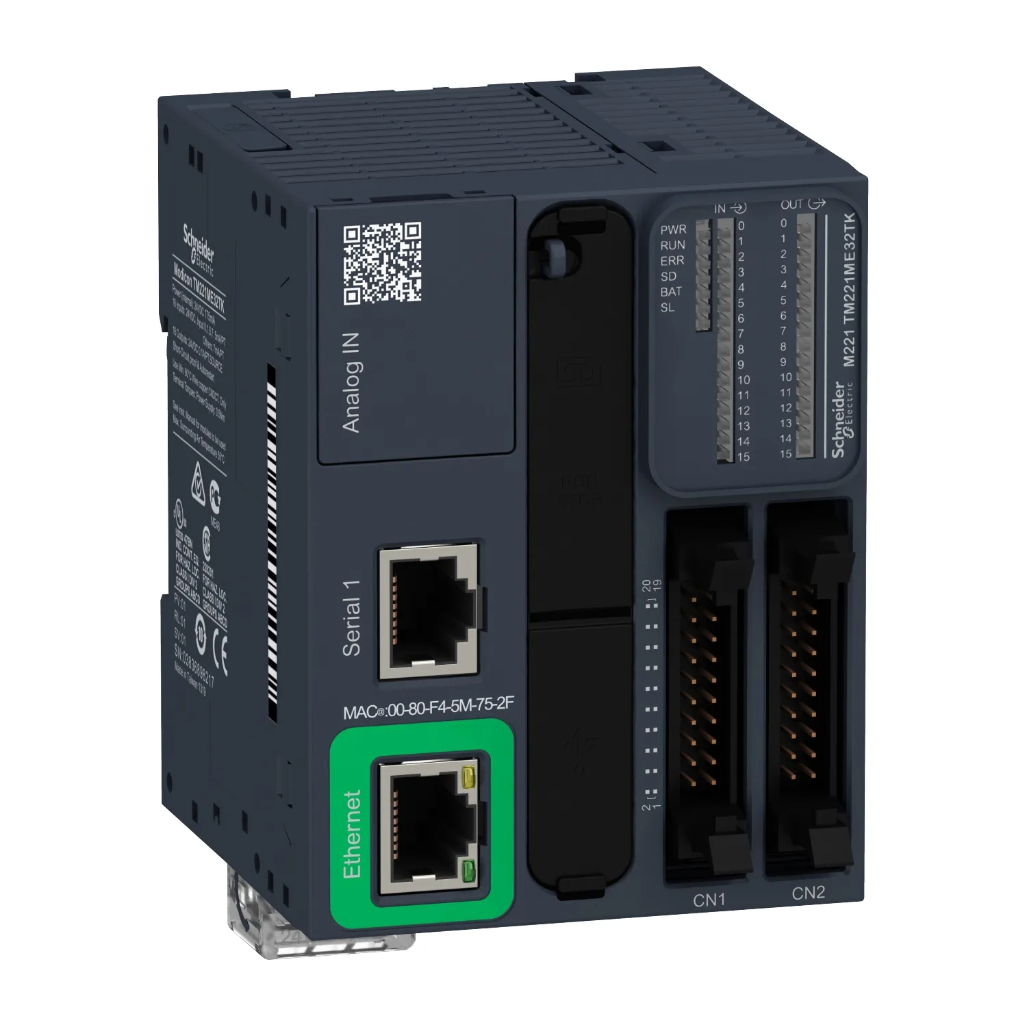 Schneider TM221ME32TK - SPS-Steuerung, Modicon M221, Buchformat, 32 E/A, Ethernet, Modbus, 24 VDC, Source Transistor, HE10