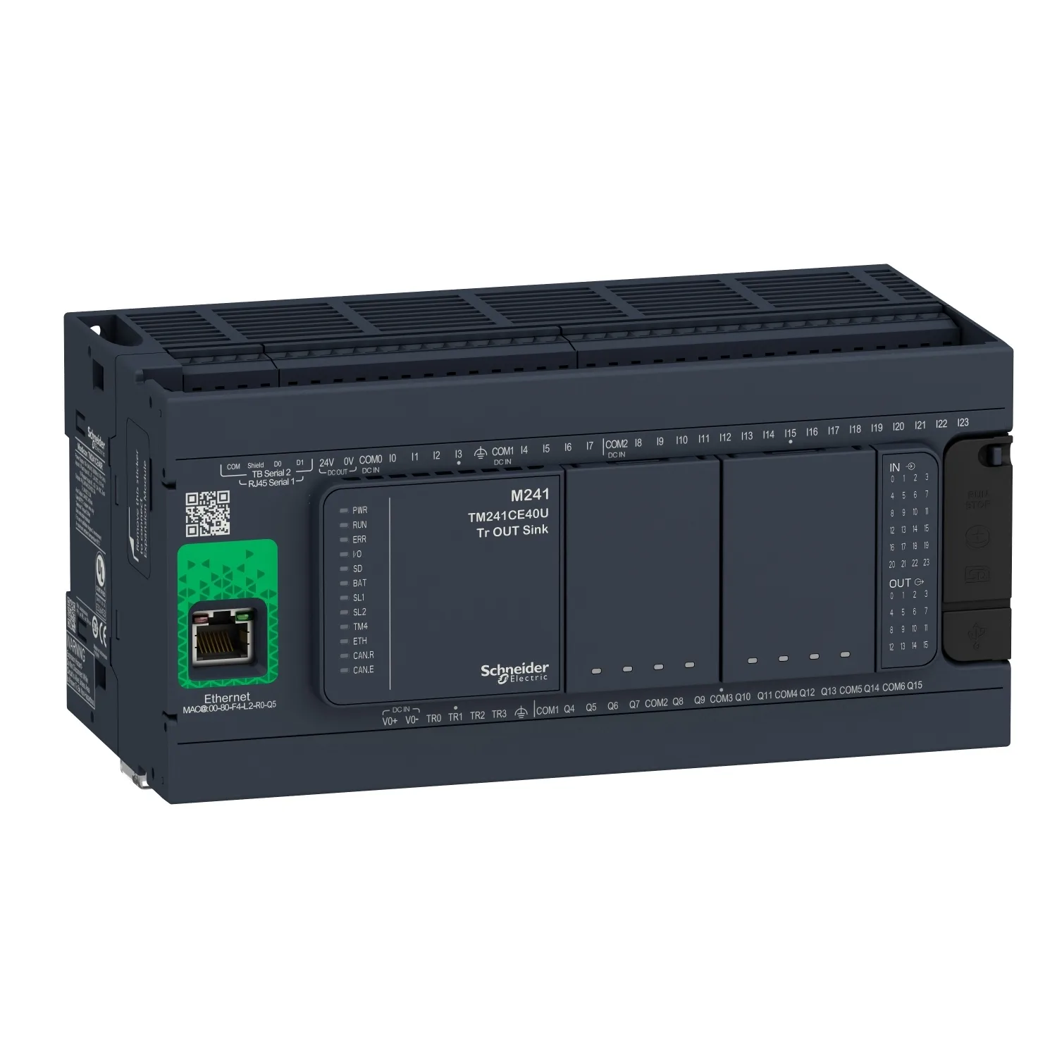 Schneider TM241CE40R - SPS-Steuerung, Modicon M241, 40 E/A, Ethernet, 2x Modbus, 100 bis 240 VAC, Relaisausgänge, Schraubklemmen