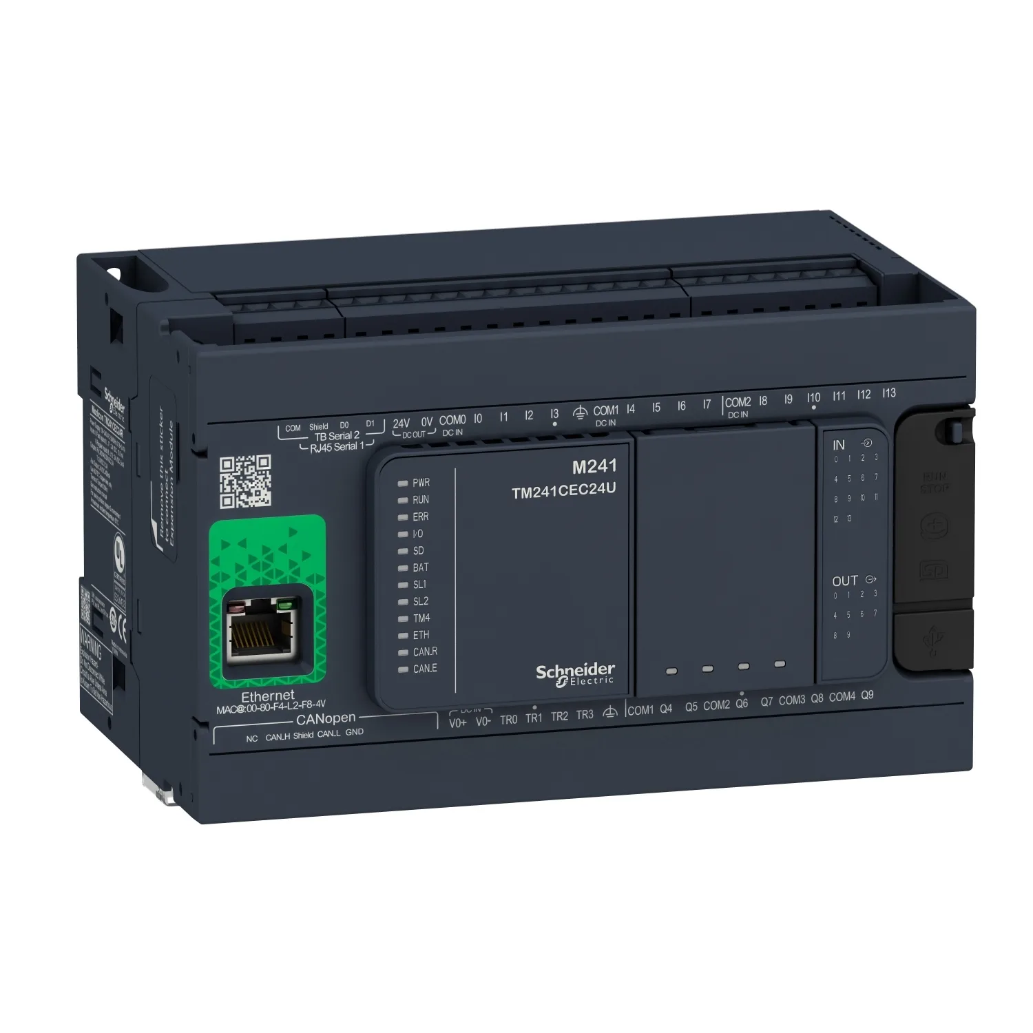 Schneider TM241CEC24R - controller M241 24 IO relay Ethernet CAN master