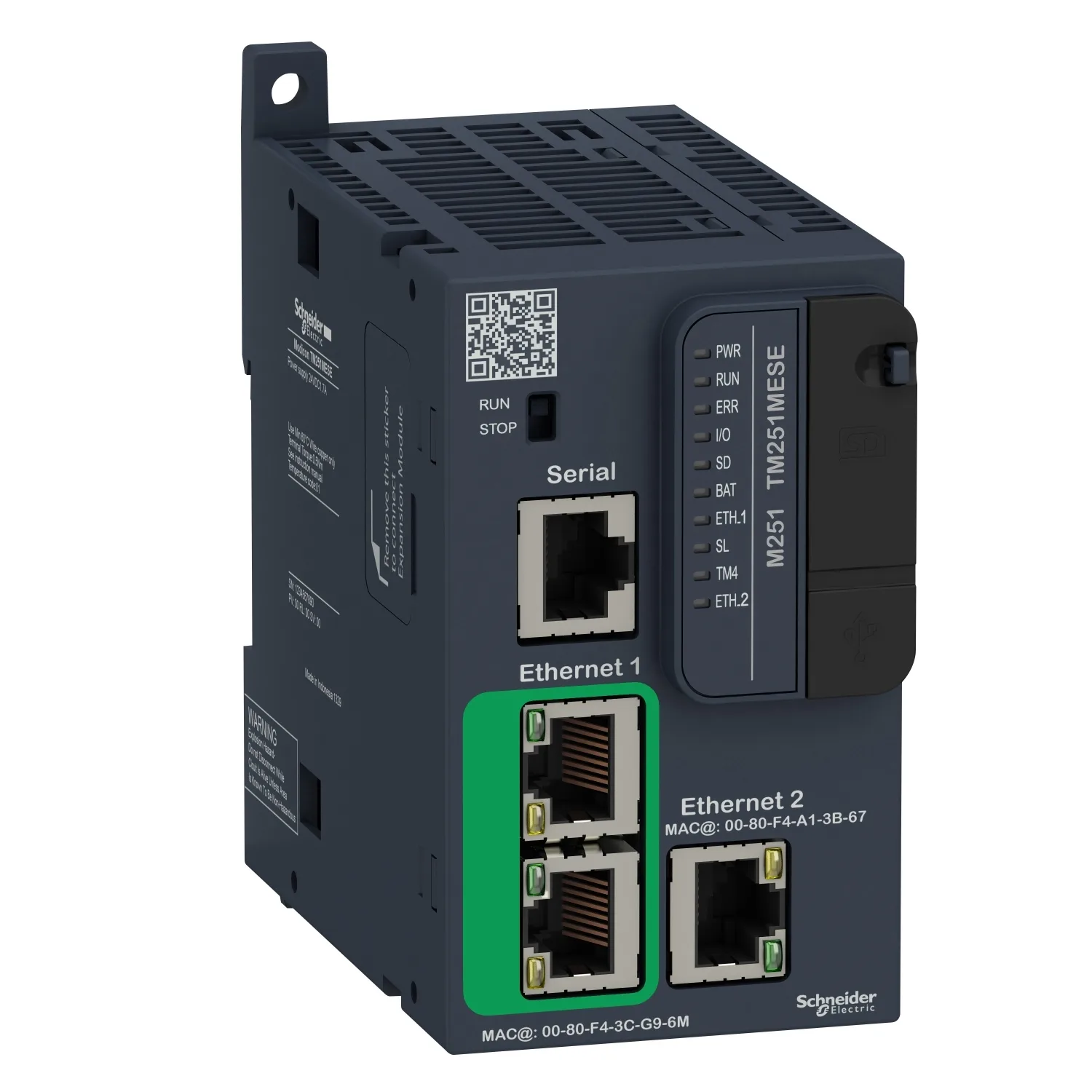 Schneider TM251MESE - Modicon M251, contrôleur, ports Ethernet+série, 24VCC